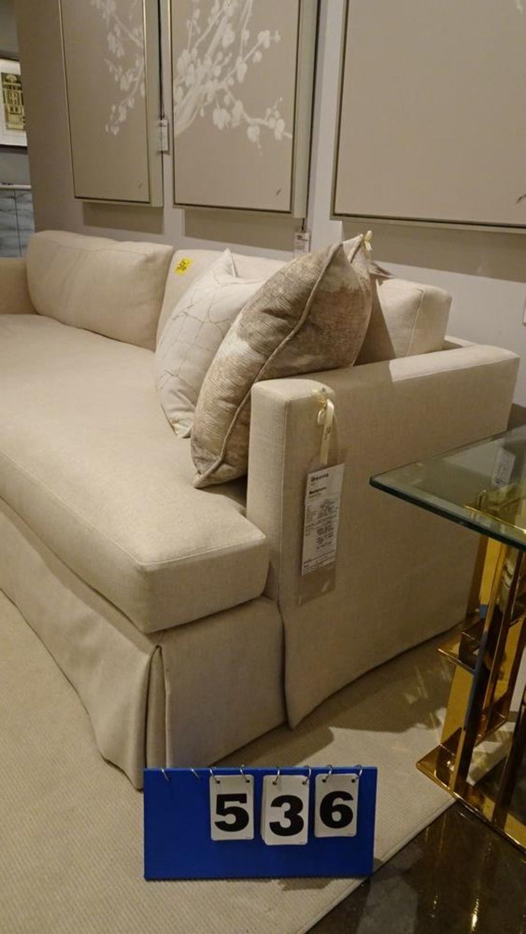 3 SEATER SOFA - CRÈME LINEN, ONE CUSHION W/TOSS PILLOWS (MSRP $7670) - Image 3 of 5