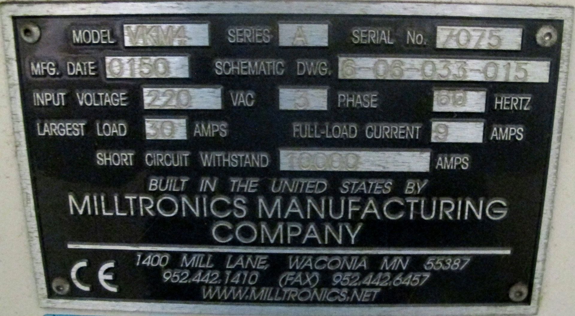 2001 MILLTRONICS VKM4 CNC MILLING MACHINE, S/N 7075, CENTURION 6 CNC CONTROL, 12" X 50" TABLE - Image 15 of 15