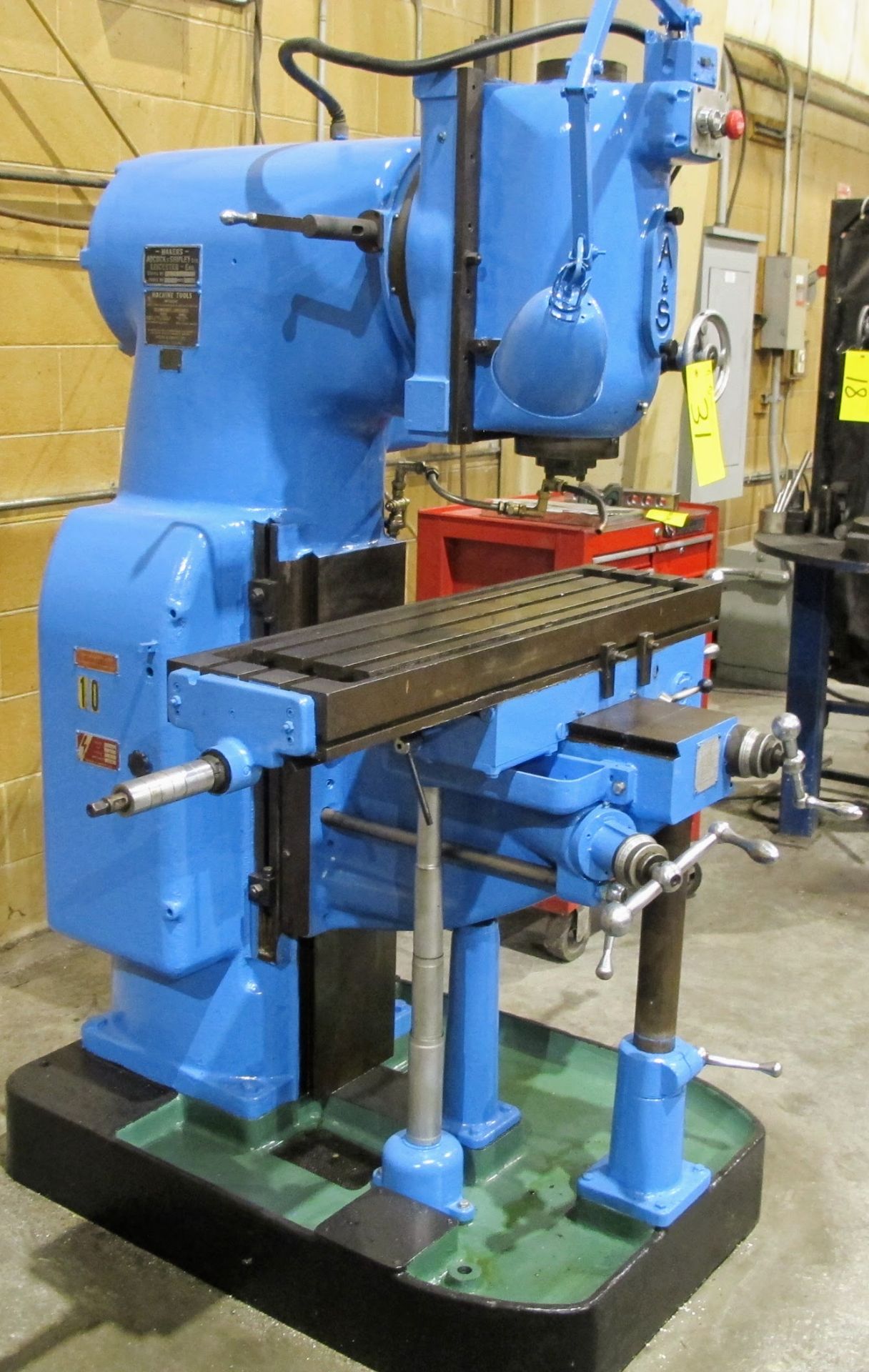 ADCOCK & SHIPLEY VERTICAL MILLING MACHINE, S/N 2VSB2009J, 10" X 40" TABLE, 1400 RPM, S/N 35124, - Image 3 of 8