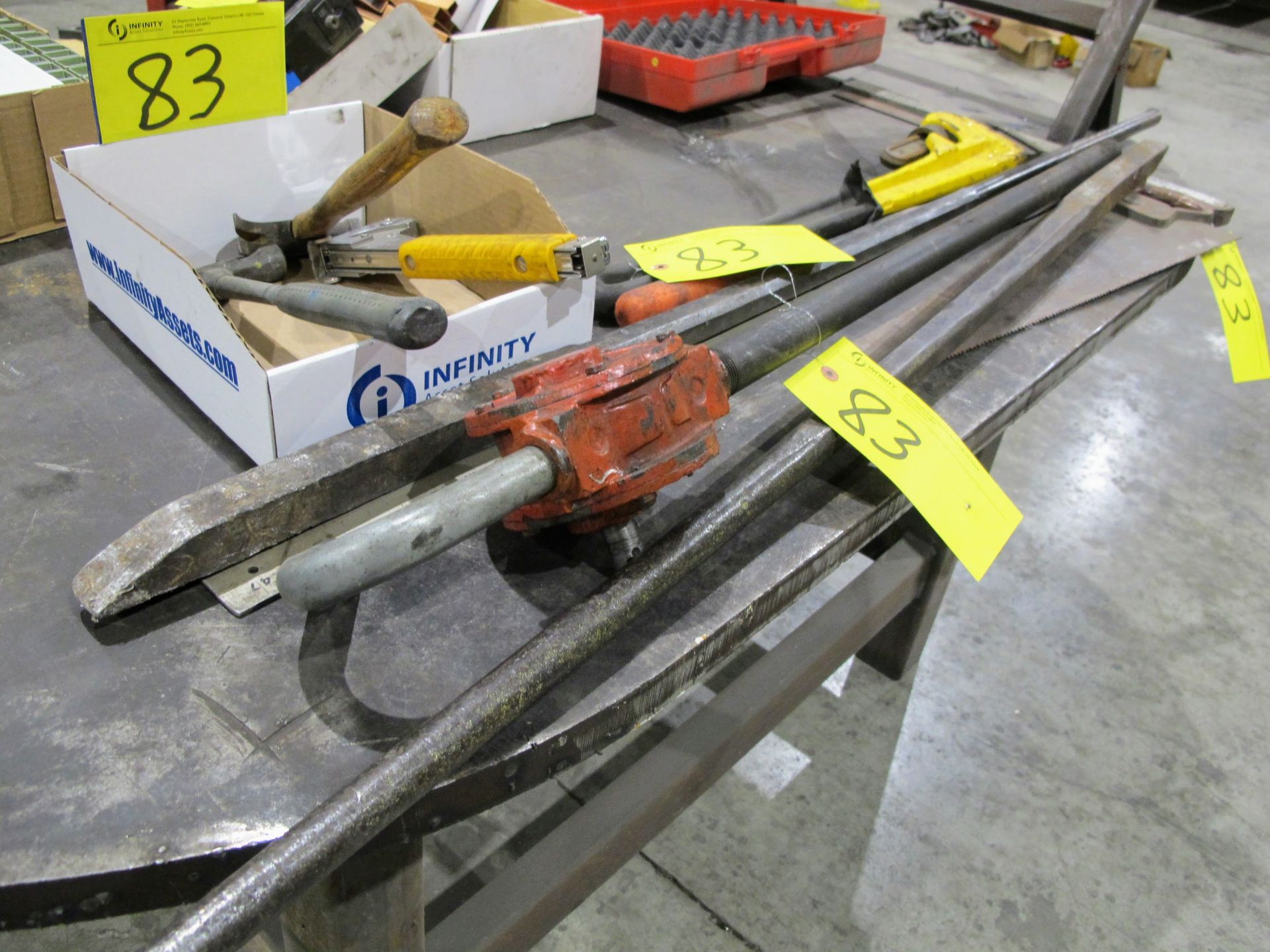 36" PIPE WRENCH, BARELL PUMP, SAW, SQUARE, HAMMERS - Image 2 of 2