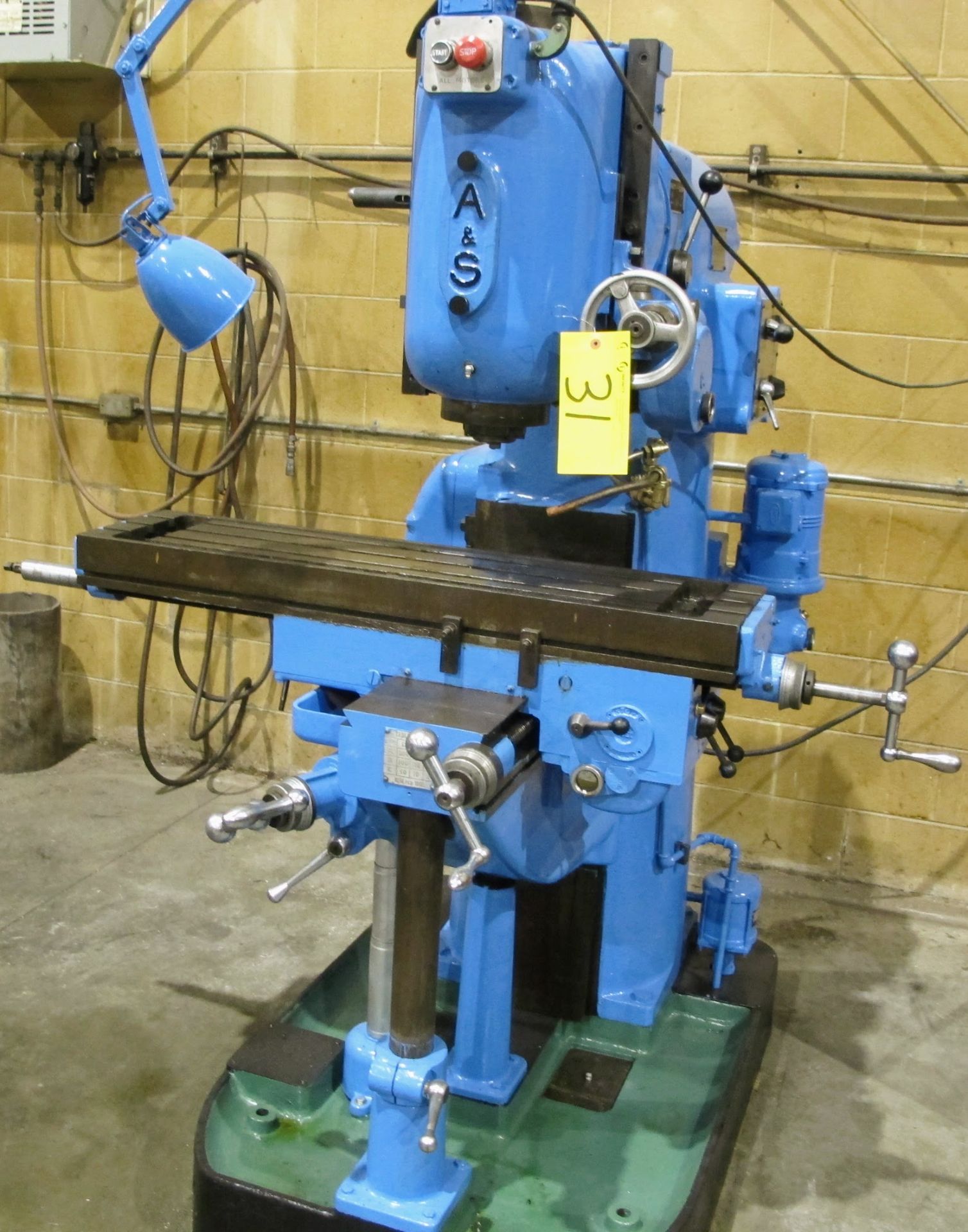 ADCOCK & SHIPLEY VERTICAL MILLING MACHINE, S/N 2VSB2009J, 10" X 40" TABLE, 1400 RPM, S/N 35124,