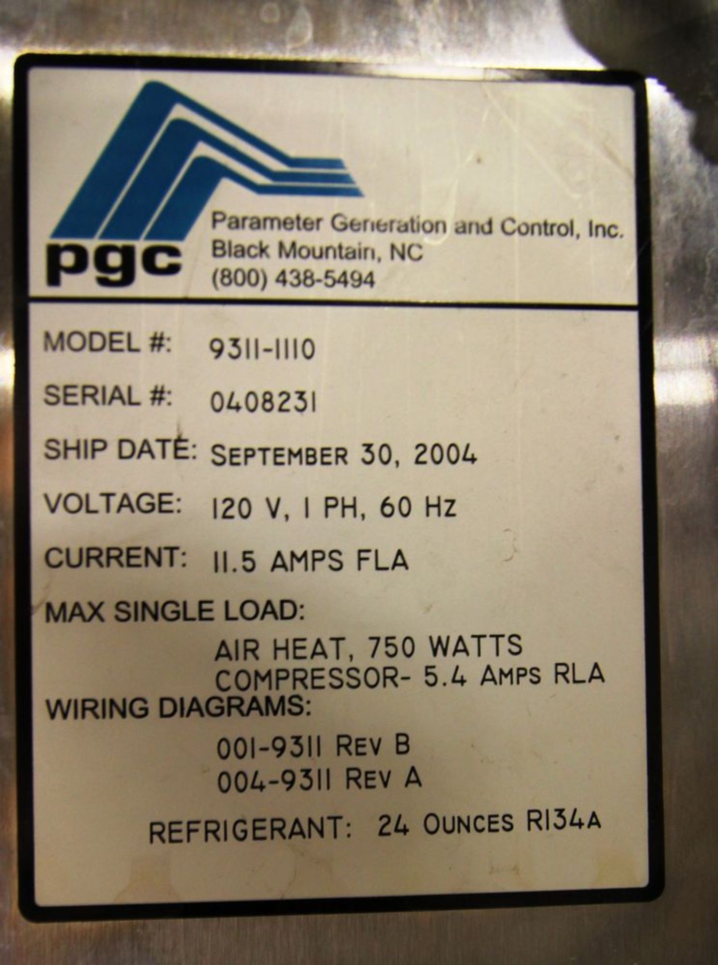 PARAMETER GENERAL 9311-1110 UNIT, 120V, 1/60 CYL, S/N 0409231 - Image 2 of 3