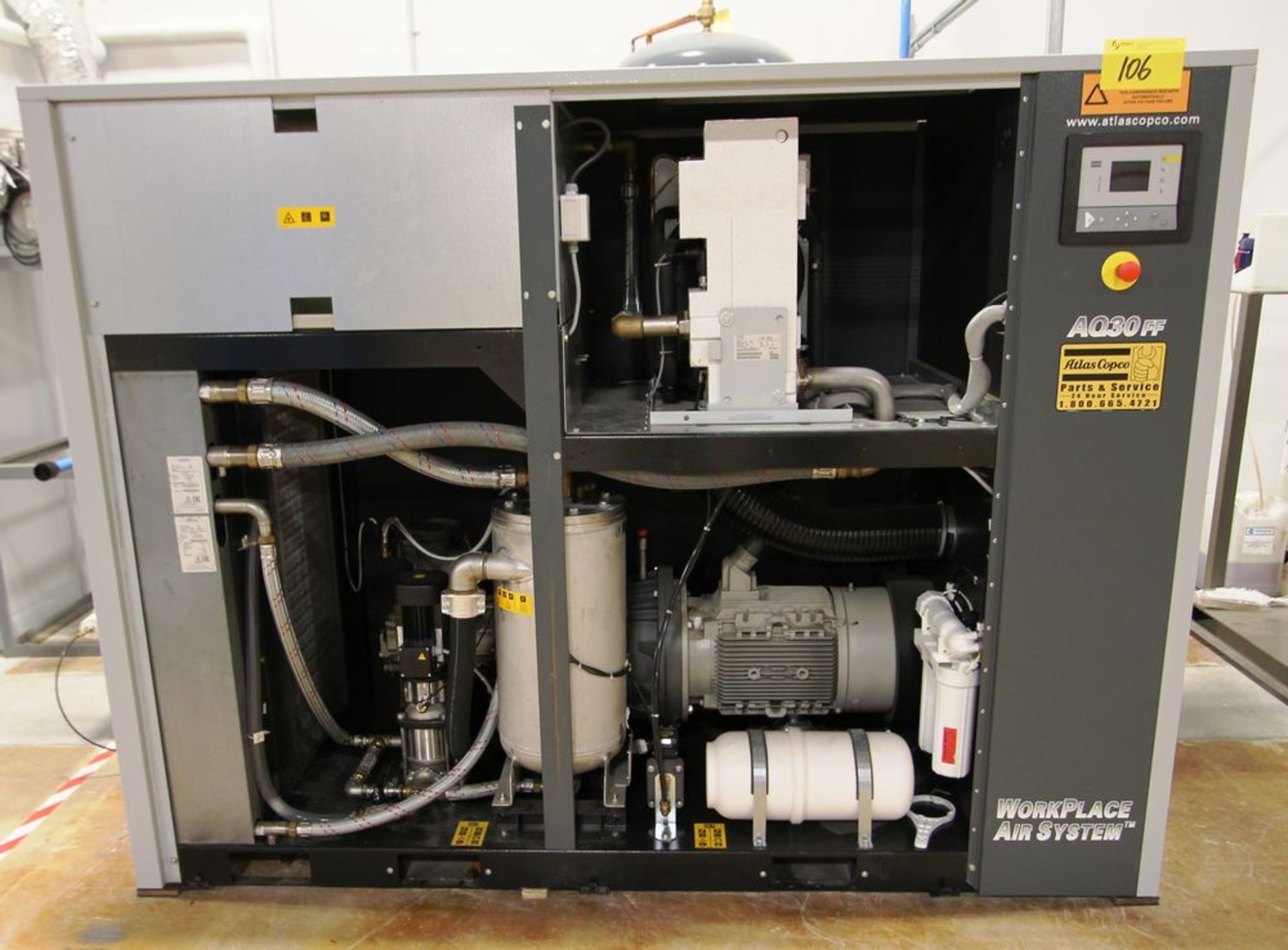 2016 ATLAS COPCO AQ30 WORK PLACE AIR SYSTEM AIR COMPRESSOR, OIL FREE, ISO 8573-1, CLASS B, 40HP, - Image 11 of 21