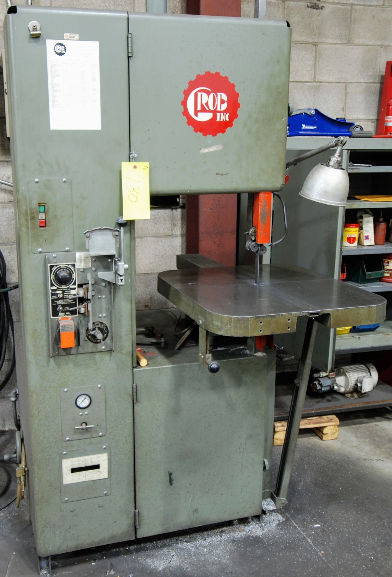 GROB VERTICAL METAL CUTTING BAND SAW, V4-18, W/BELT WELDER AND 24" X 28" TABLE, S/N 4274 - Image 5 of 7