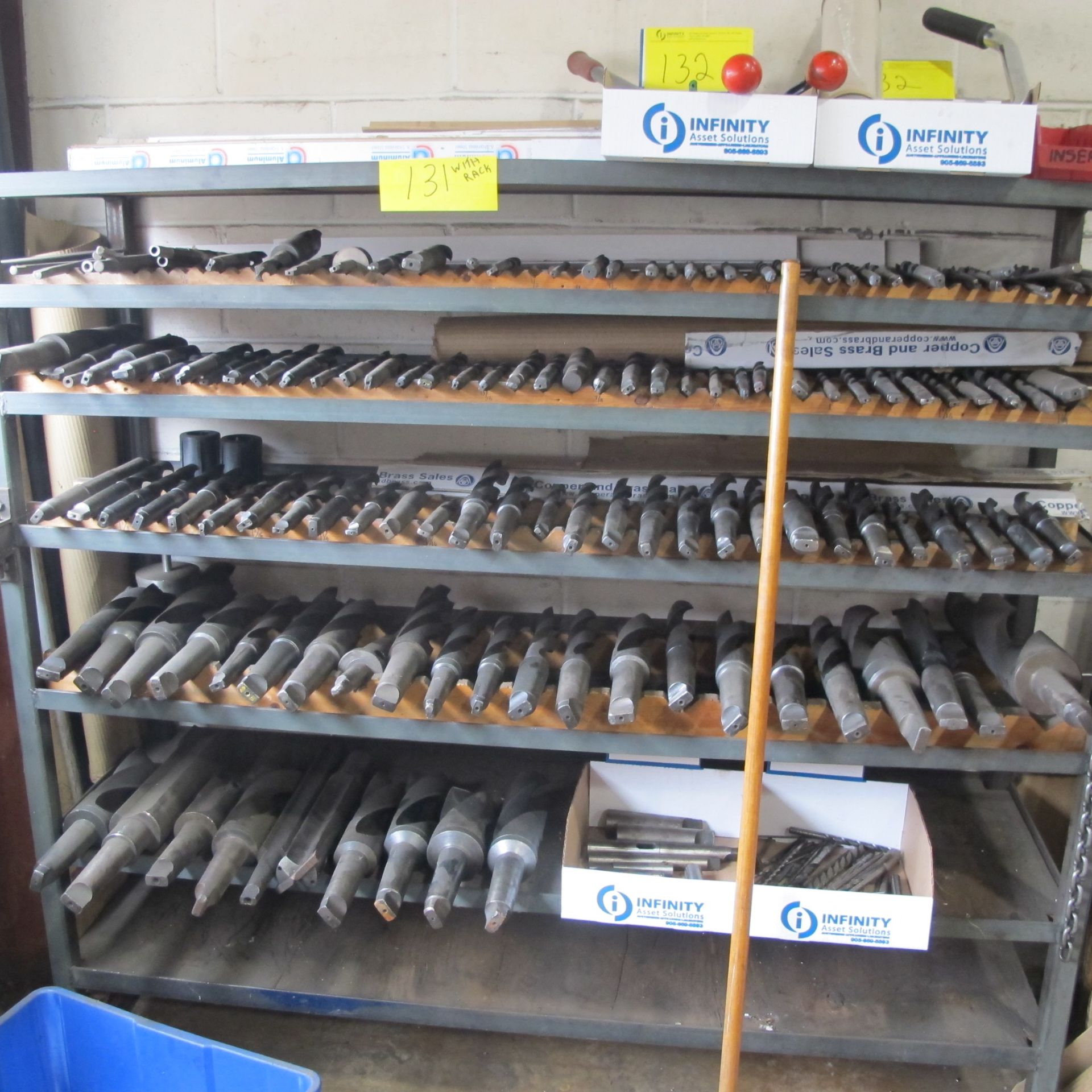 7 LEVEL RACK W/HIGH SPEED DRILLS, BORING DRILLS AND TOOL HOLDERS