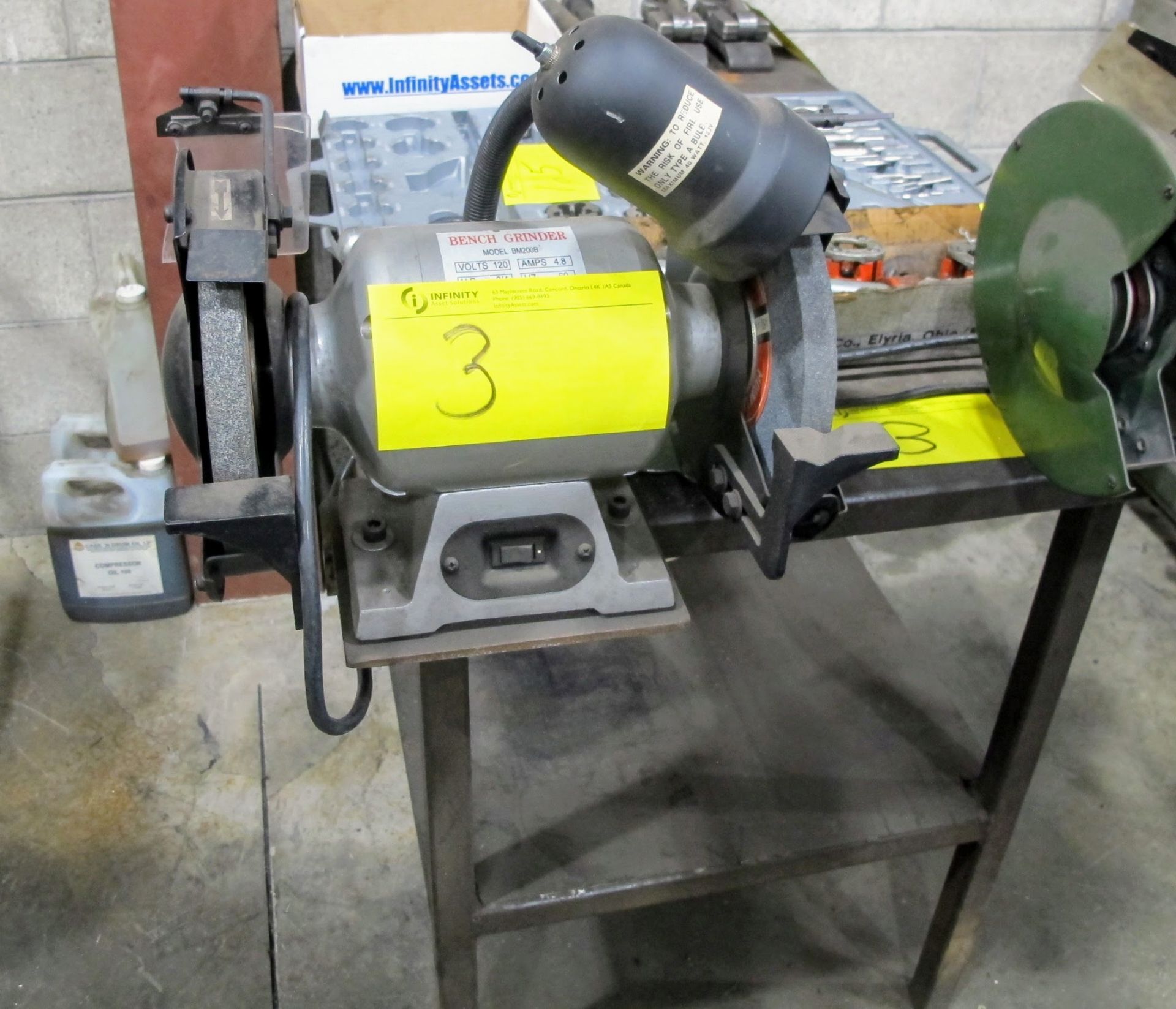 TOOLEY 8" BENCH GRINDER/POLISHER, 200B 8" BENCH GRINDER W/METAL TABLE, 26" X 48" W/1/2" PLATE - Image 2 of 2