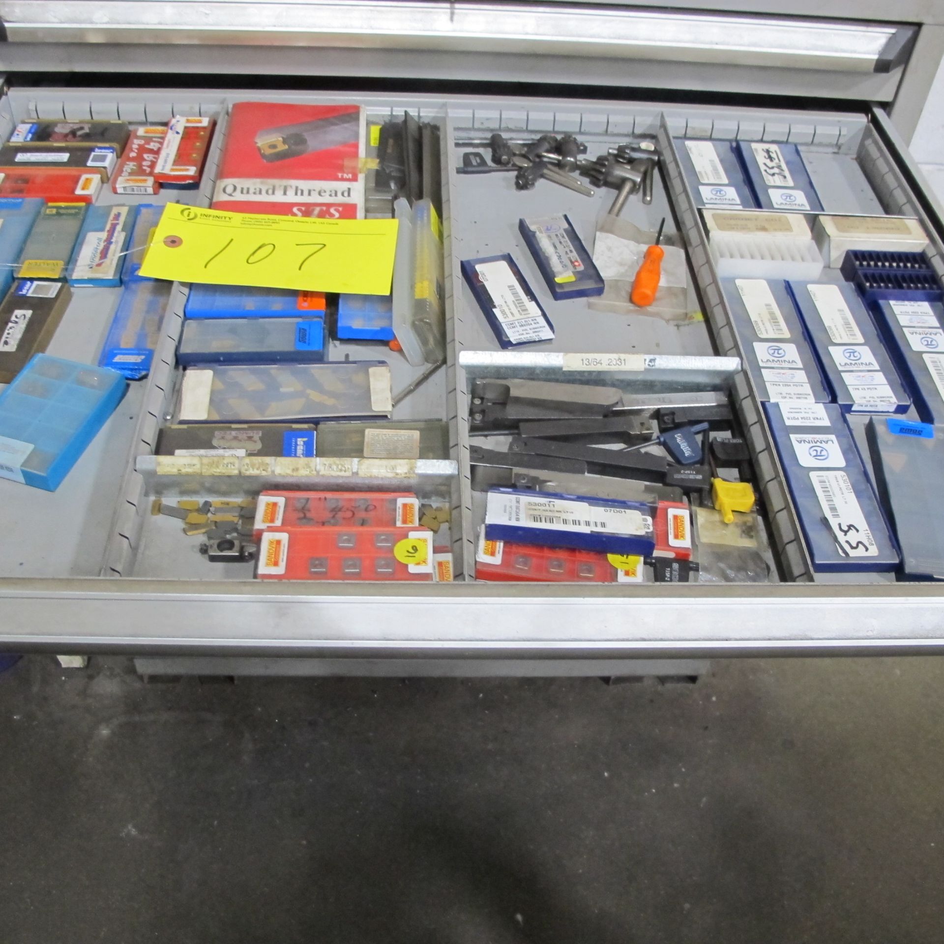 CONTENTS OF 1 DRAWER OF ROUSSEAU CABINET (CARBIDE CUTTING BIT KITS, ETC)