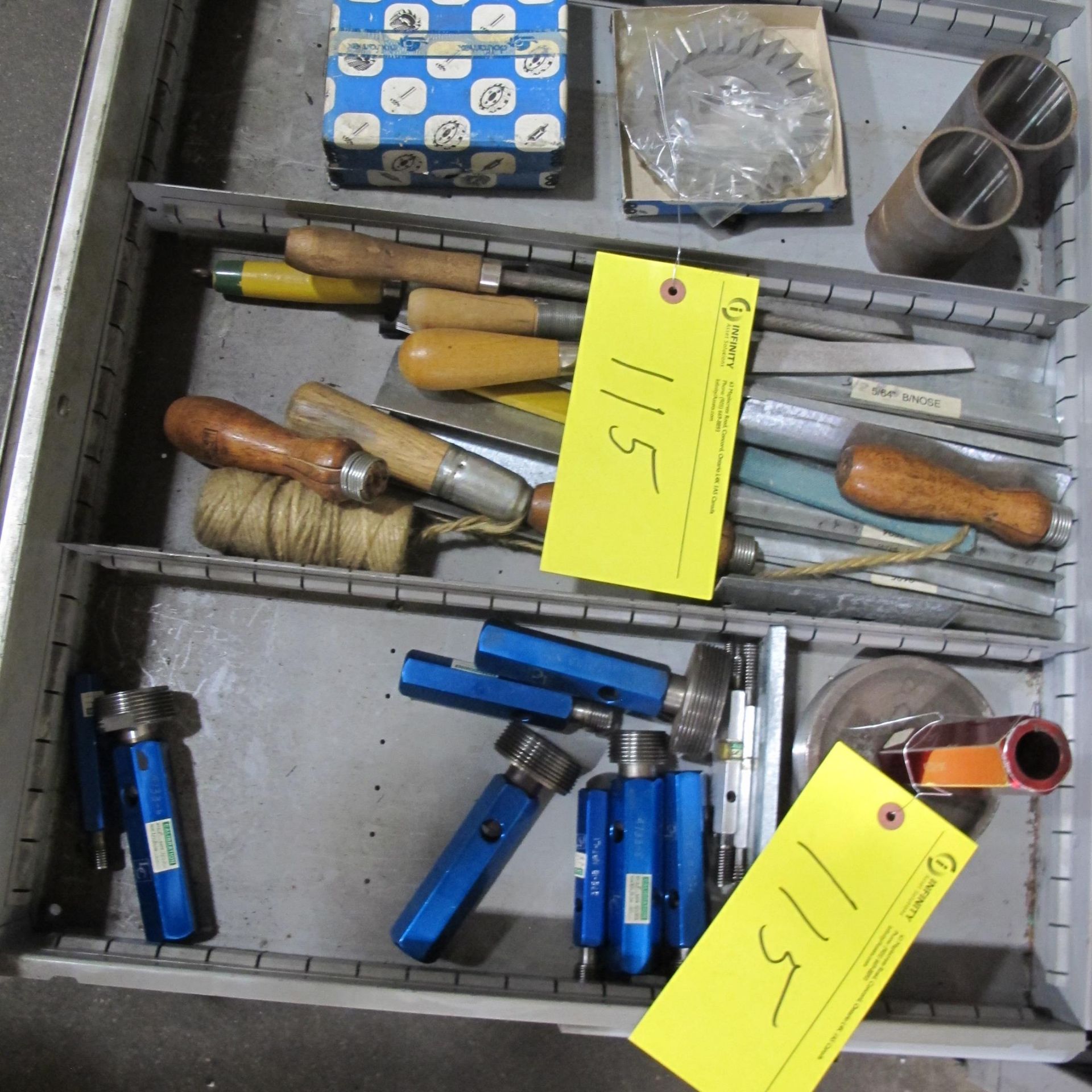 CONTENTS OF 1 DRAWER OF ROUSSEAU CABINET (FILES, GAUGES, CUTTING WHEELS, ETC) - Image 2 of 2