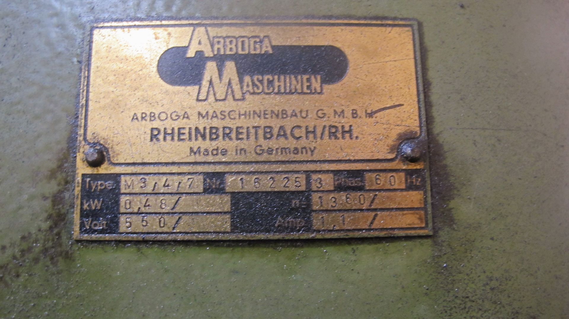 ARBOGA MASCHINEN M3/4/7 DRILL PRESS, 1 1/4" BORES, 60V, 28" X 20" TABLE, 63 TO 800 RPM, S/N 16225 - Image 5 of 5