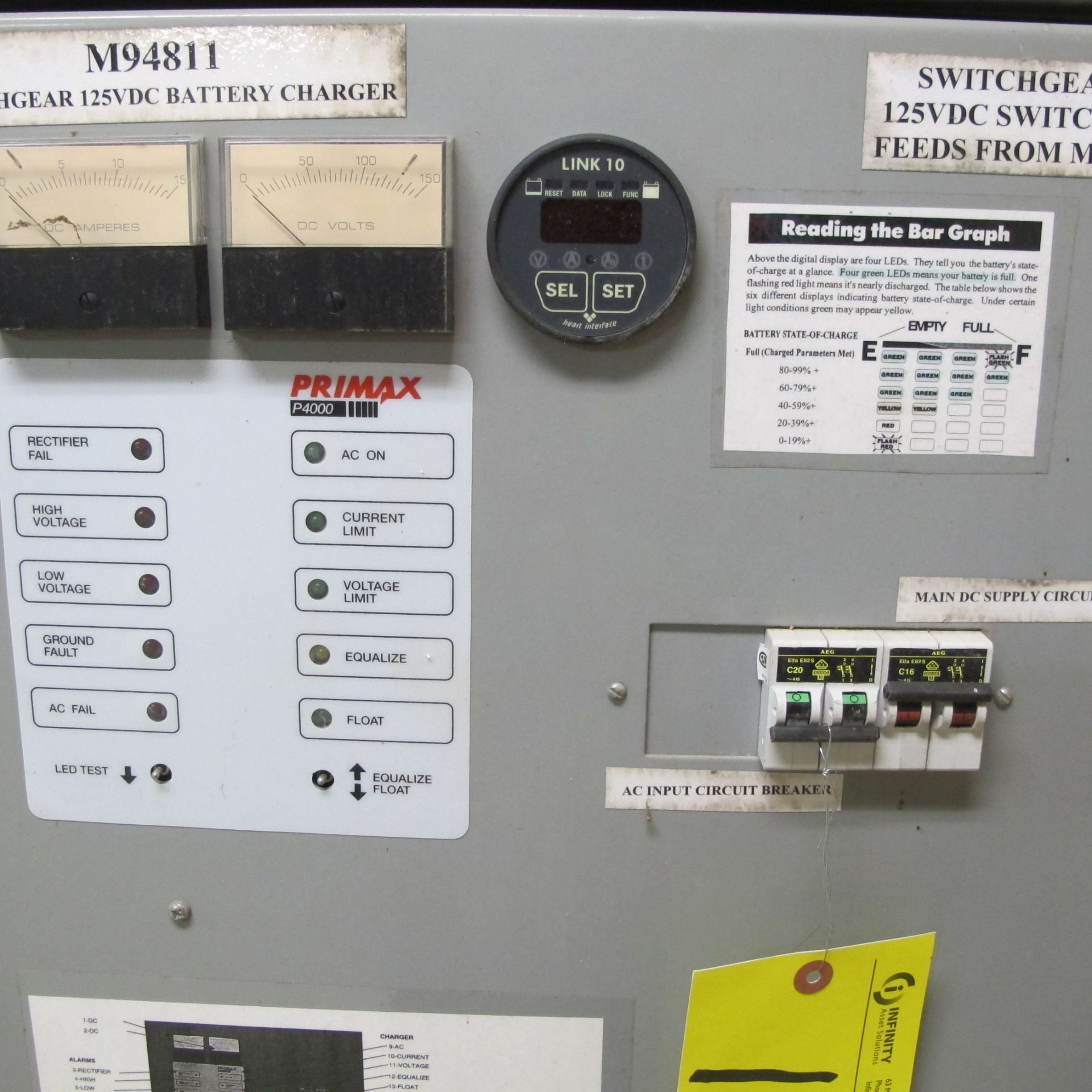 PRIMEX TECHNOLOGIES P4000 SWITCHGEAR BATTERY SYSTEM 125 VDC SWITCHGEAR TRIP VOLTAGE (U16 RELATED) - Image 2 of 3