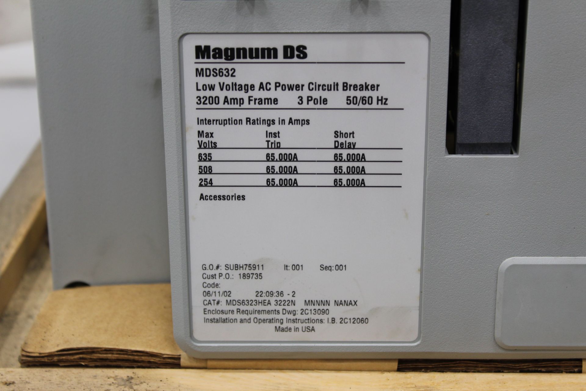 CUTLER HAMMER MDS6323HEA CIRCUIT BREAKER, 3200 AMPS, 600 VOLTS, 3PH WITH DIGITRIP 220 (LI), 3200A - Image 4 of 4