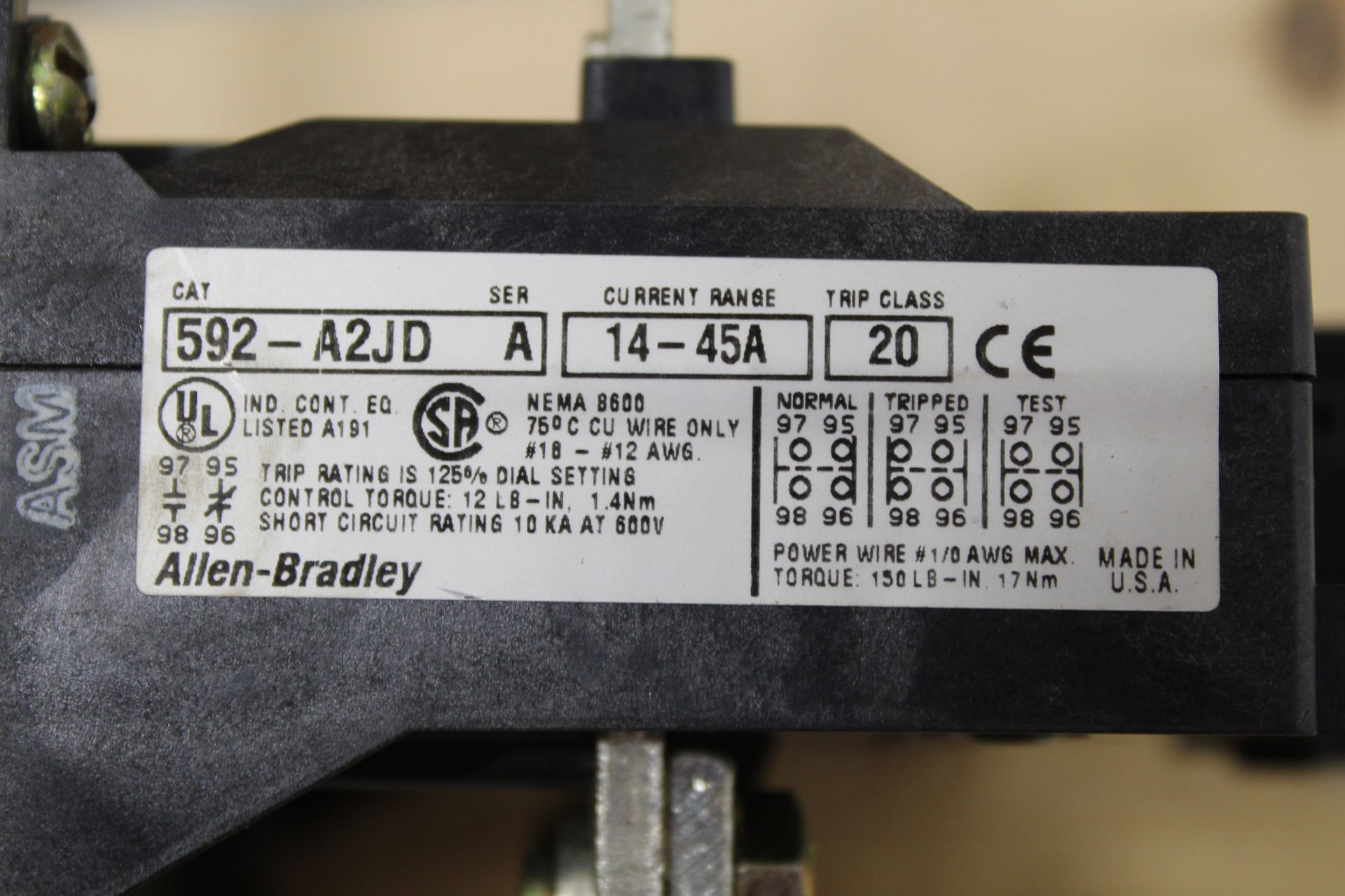 LOT OF (6) ALLEN BRADLEY 592-A2JD OVERLOAD RELAY, SOLID STATE, 14/45 A, 120 VOLTS, 50/60HZ, MANUAL - Image 5 of 5