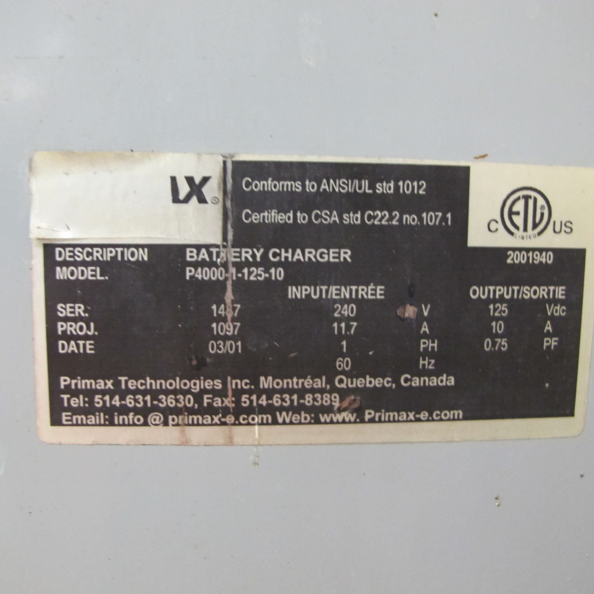 PRIMEX TECHNOLOGIES P4000 SWITCHGEAR BATTERY SYSTEM 125 VDC SWITCHGEAR TRIP VOLTAGE (U16 RELATED) - Image 3 of 3