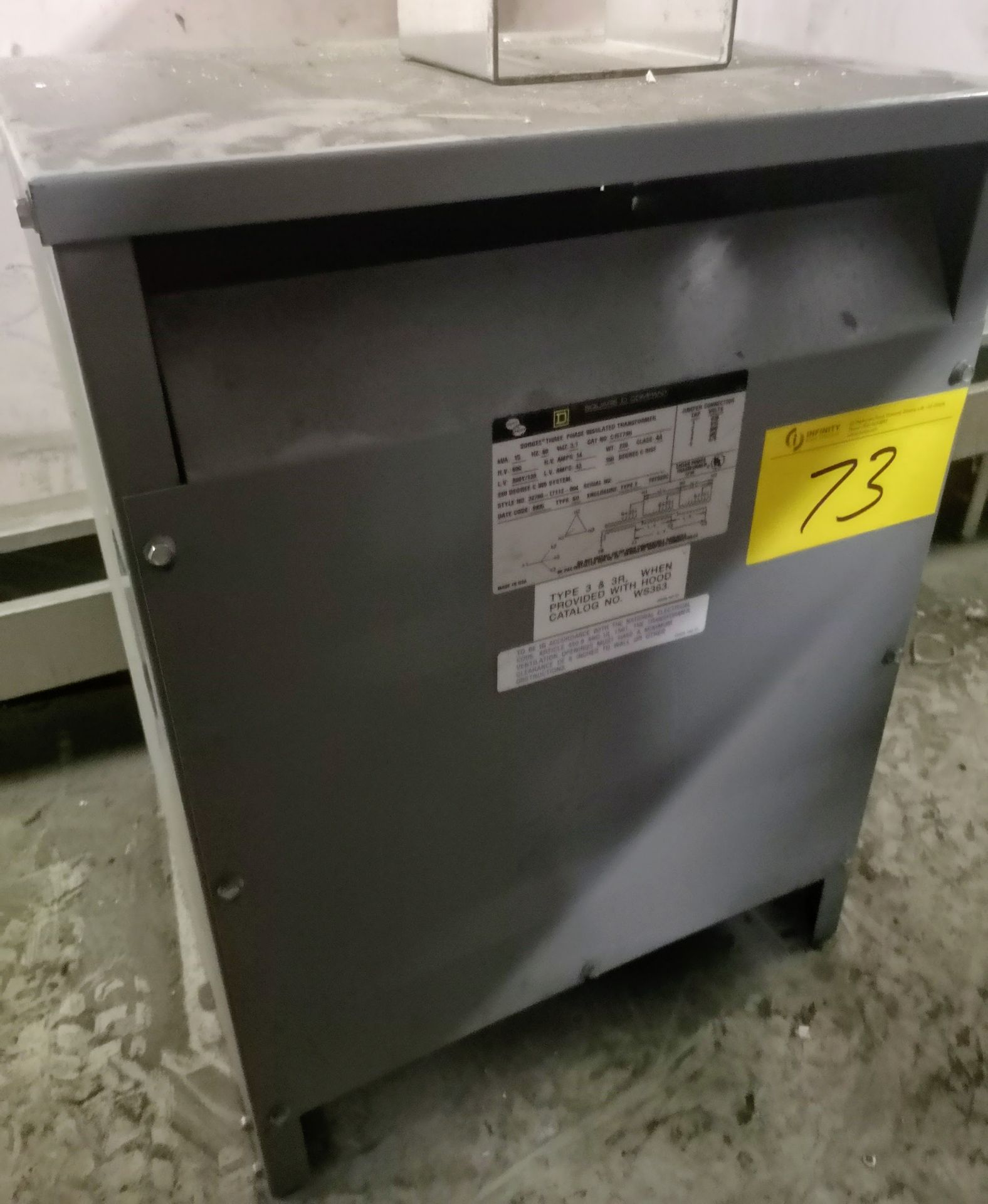 SQUARE D COMPANY 15KVA TRANSFORMER, 600V PRIMARY, 208Y/120 SECONDARY