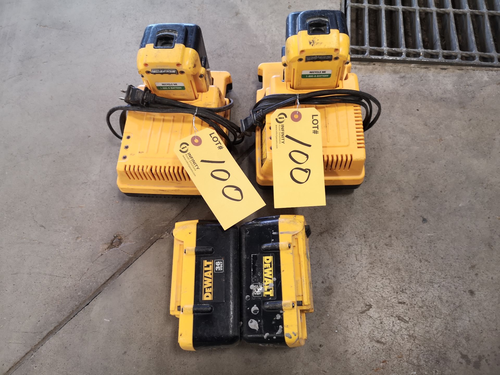 LOT (4) DEWALT 36V BATTERIES AND (2) CHARGERS (LOCATED AT 1135 STELLAR DRIVE, NEWMARKET, ON)