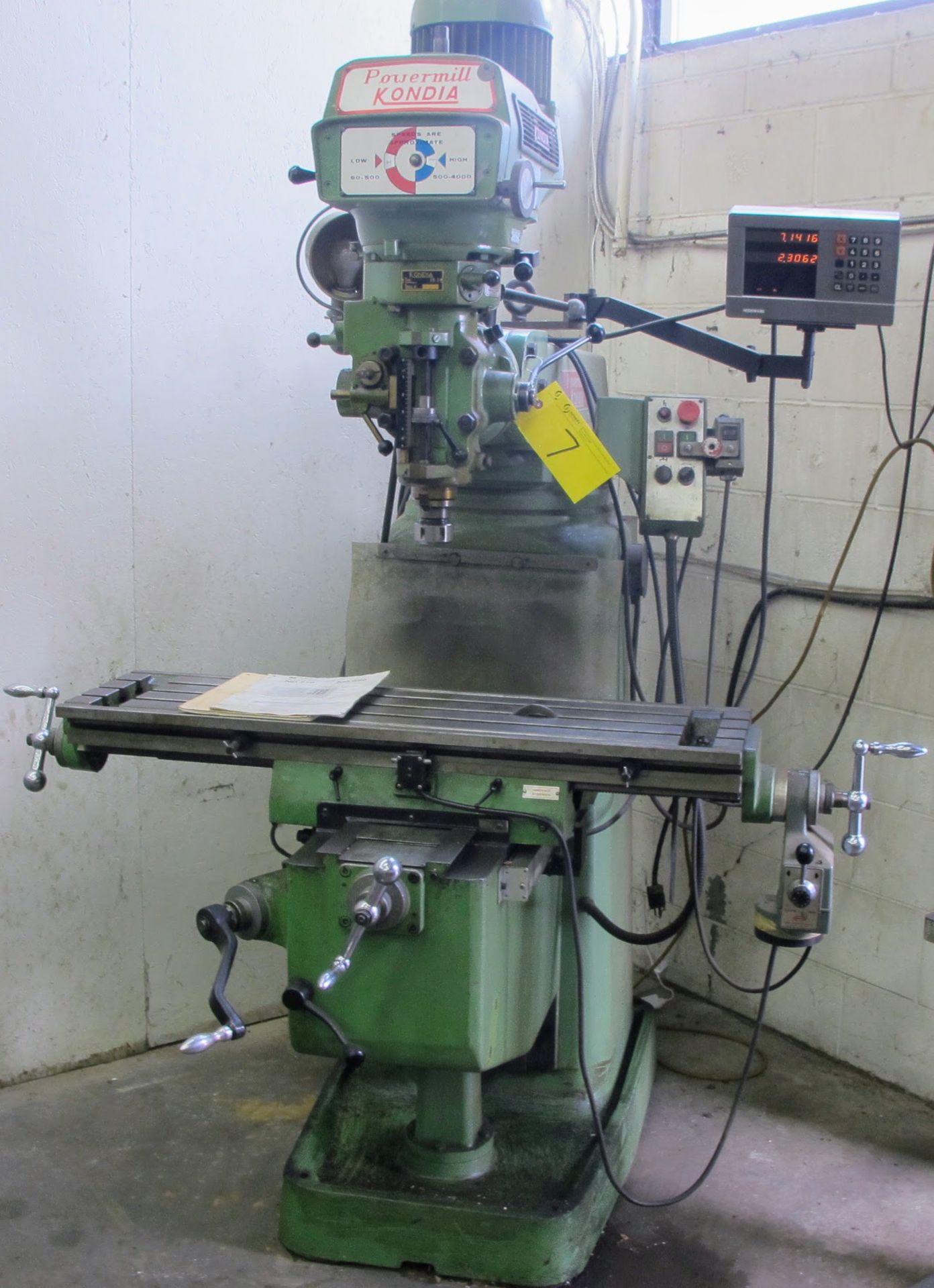 POWERMILL KONDIA FV-1 VERTICAL MILLING MACHINE, HEIDENHAIN 2 AXIS DRO, 12" X 42" TABLE 60 - 4000