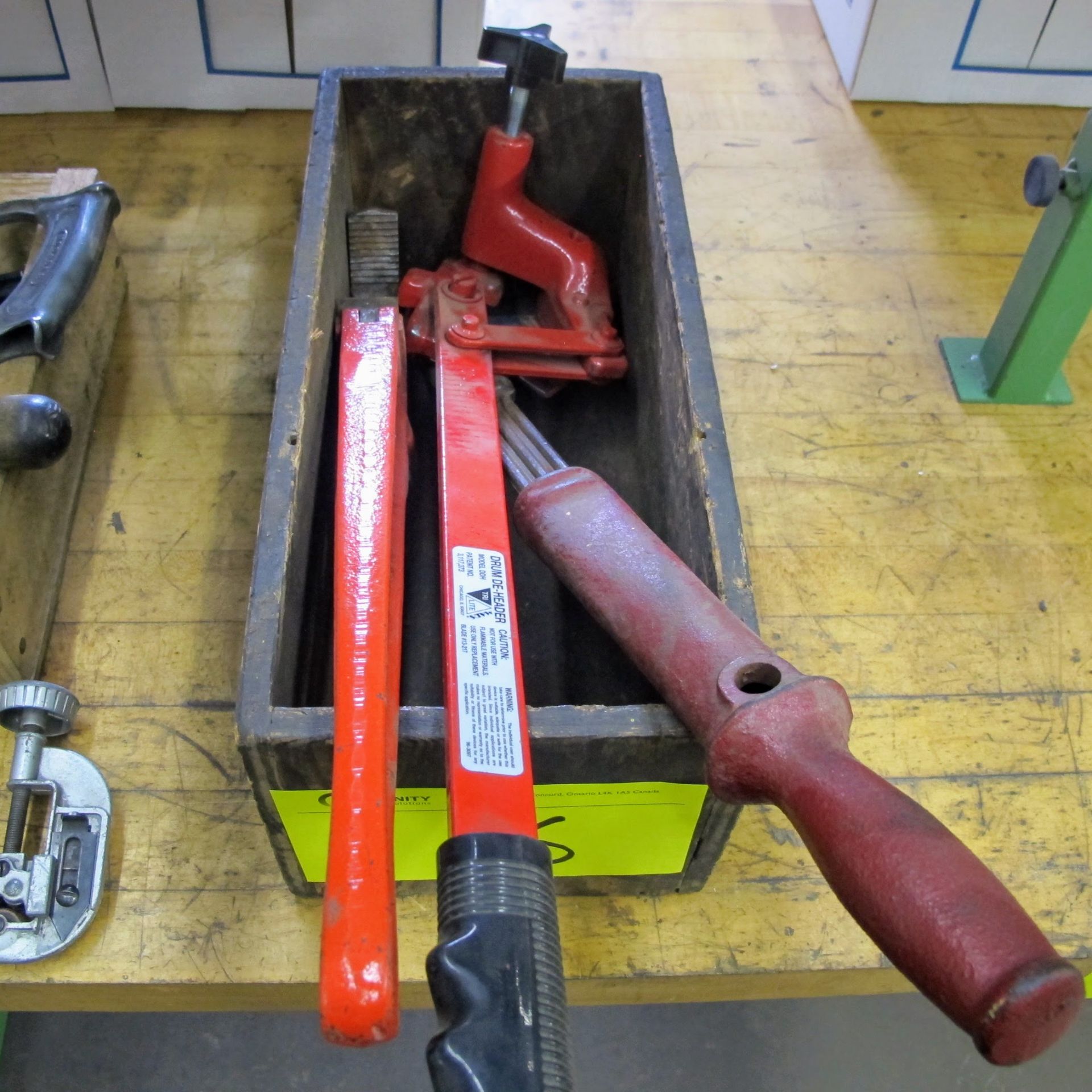 LOT OF 3 WOOD CRATES W/HAND TOOLS, PIPE CUTTERS, SAWS, PIPE WRENCH, HAMMERS, FILES, DRIVERS, ETC - Image 4 of 4