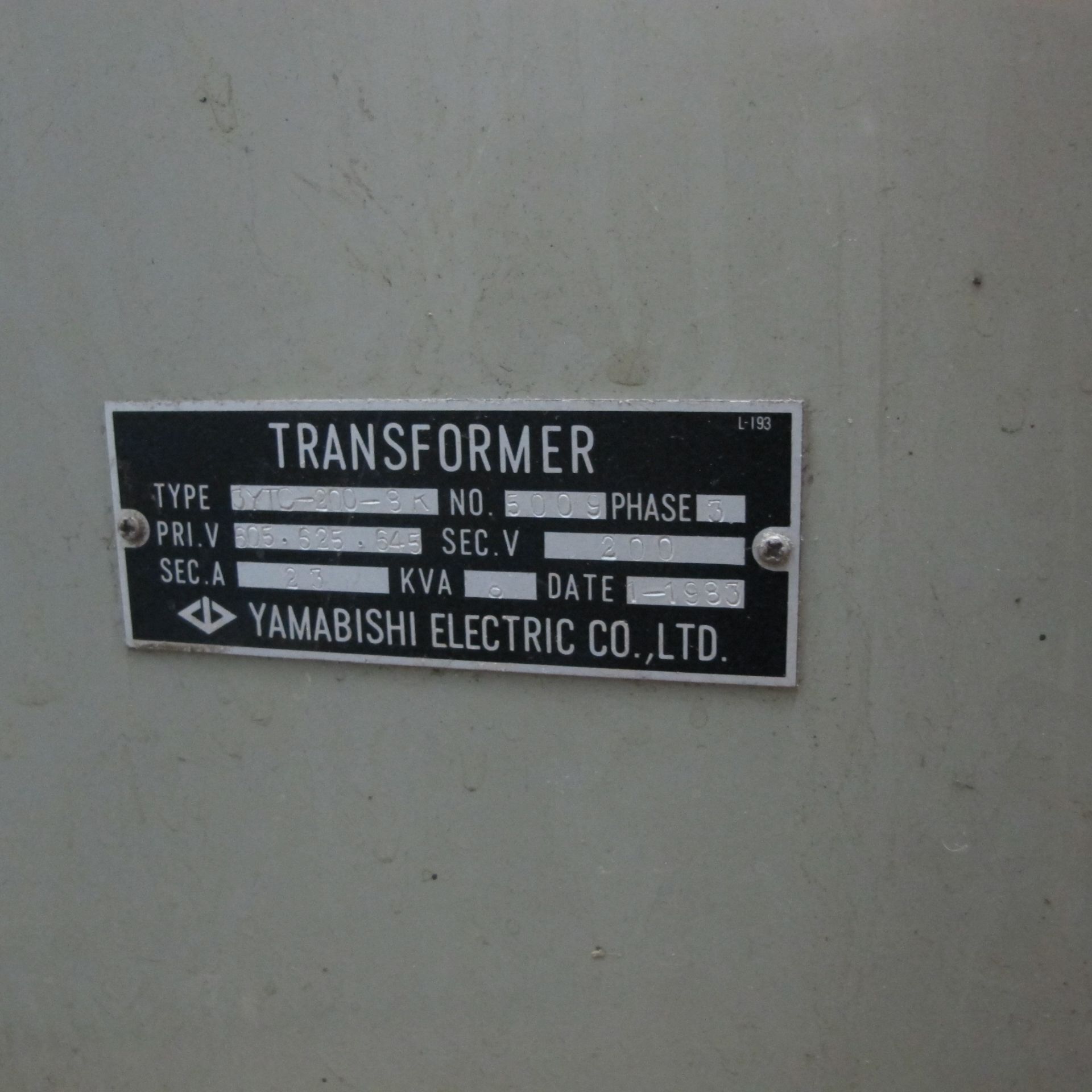 YAMABISHI, 8KVA TRANSFORMER, 3 PHASE, 600 - 200V - Image 2 of 2