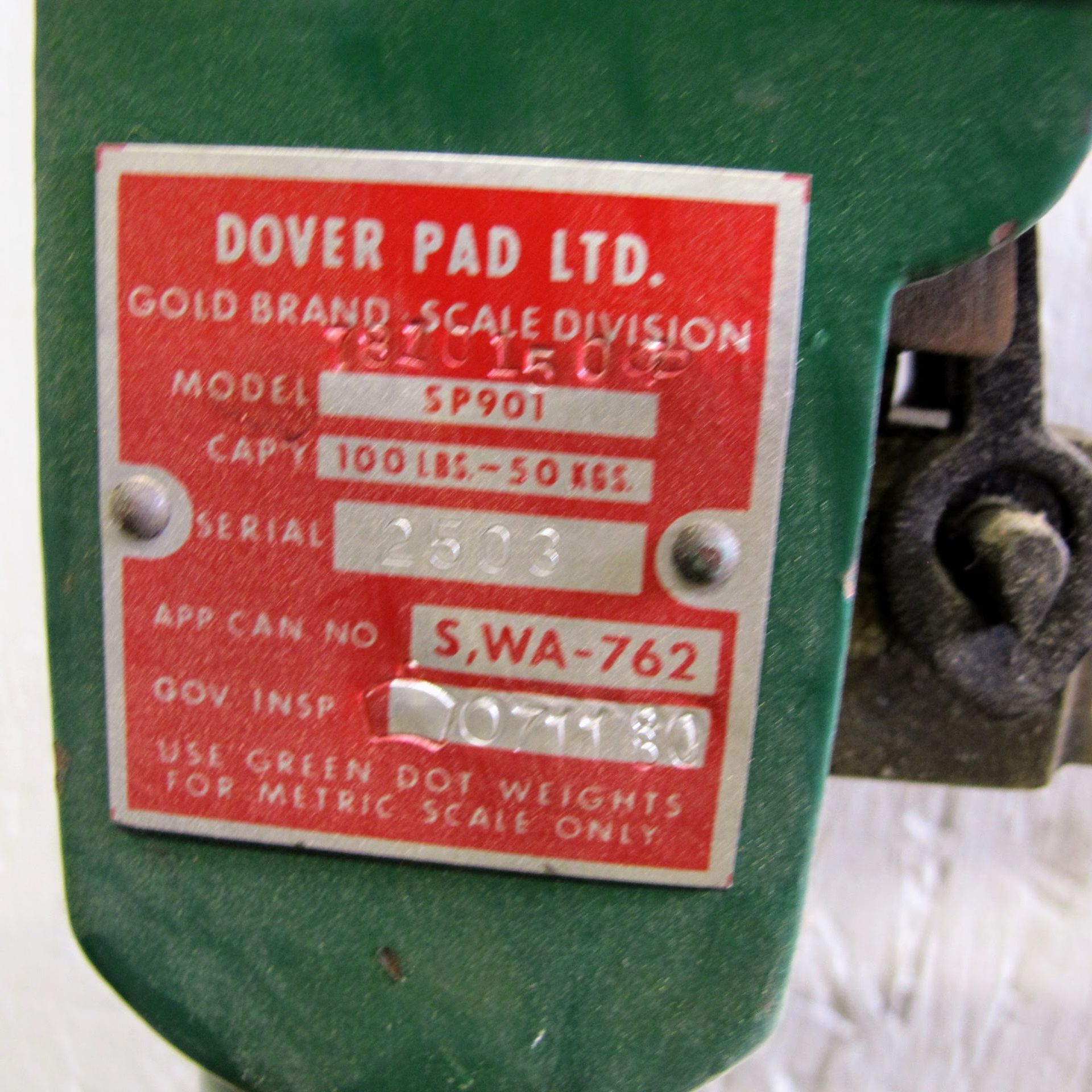 DOVER SP901, 100LB CAP WEIGH SCALE, S/N 2503 - Image 2 of 2