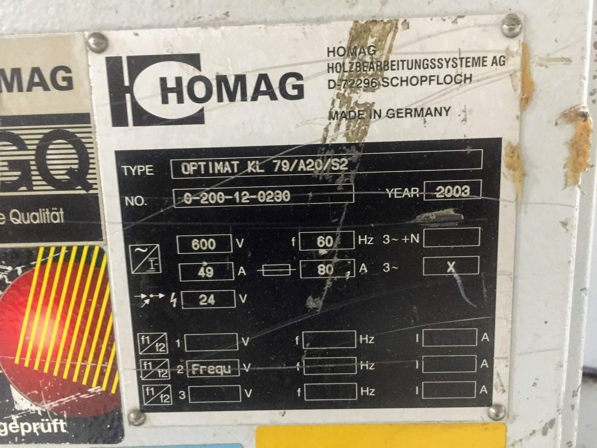 2003 HOMAG Optimat KL 79/A20/S2 Edge Banders, s/n 0-200-12-0230 (Located at 115 Cidermill Avenue,