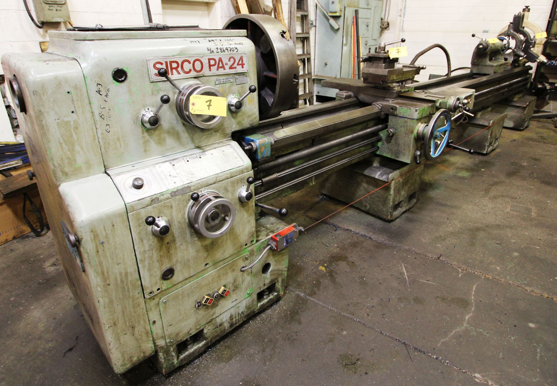 SIRCO PA-24 Engine Lathe, 24” x 144”, 3.5” Spindle Bore, Tailstock, (3) Steady Rests, 4-Jaw Chuck, - Image 8 of 8