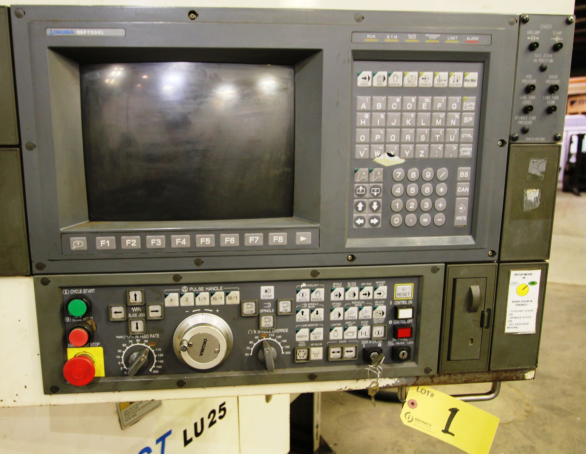 OKUMA Impact LU25 CNC Lathe, Twin (12) Station Turrets, Tailstock, Okuma OSP7000L Control, 12” 3-Jaw - Image 2 of 17