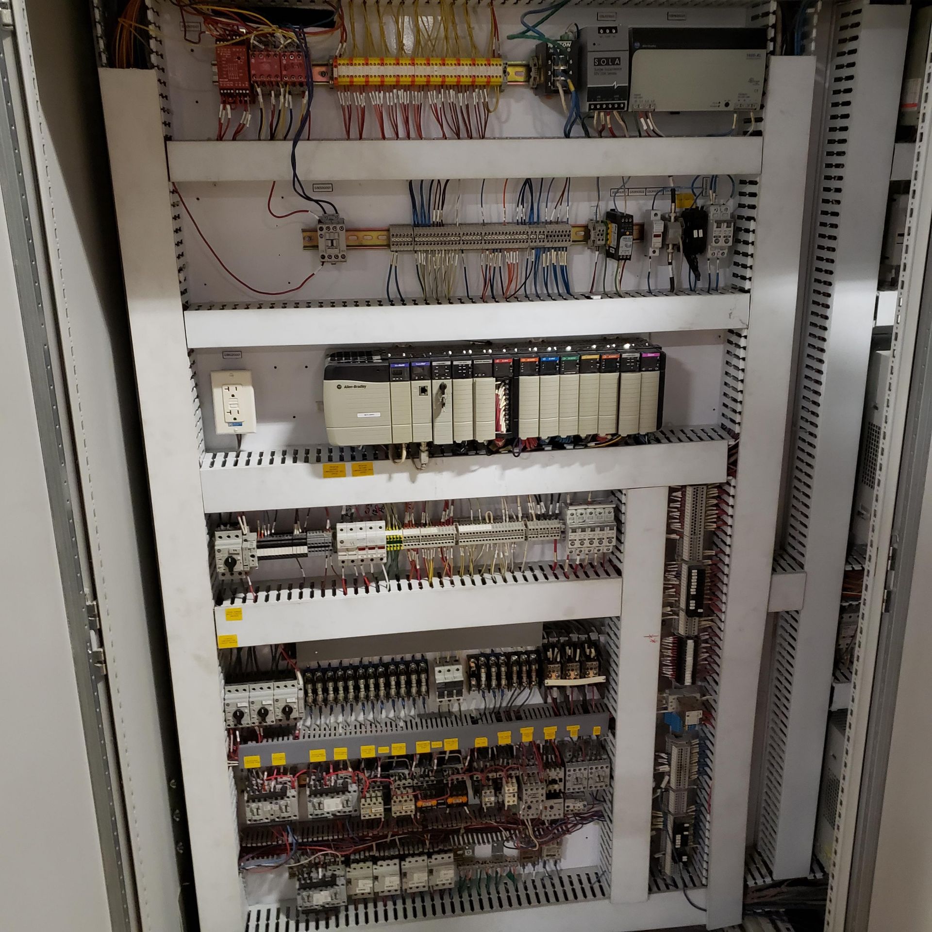 ELECTRICAL DRIVE CABINET FOR PRINTER EMBOSSER, BACKSTANDS, PLC, WITH CABLE TRAY AND CABLES (H2 - Image 9 of 24