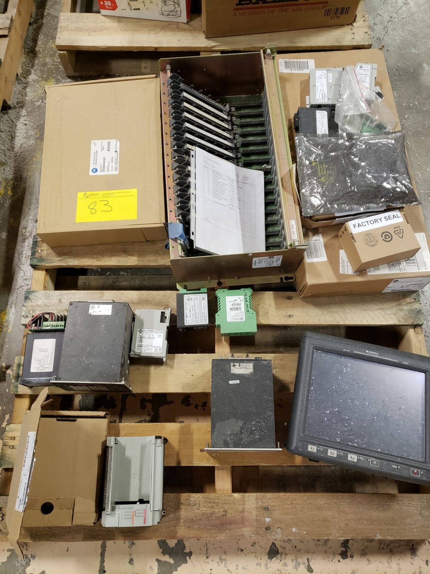 PALLET OF ELECTRICAL PARTS, AB KINETTY BACK PLANE, COMPLOGIX L4X ETHEMET IP, AB CONTROL LOGIX