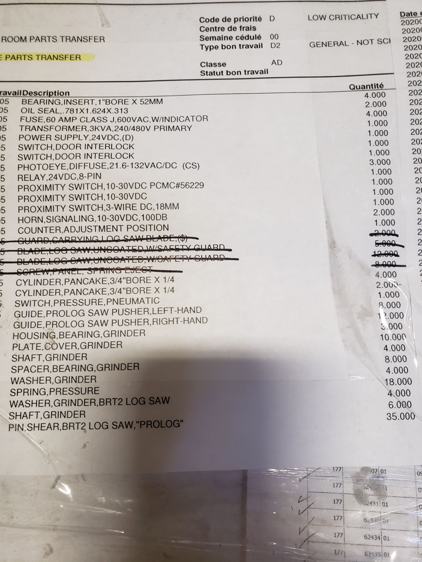 PALLET OF SPARE PARTS FOR PCMC LOG SAW PROLOG LT, CLAMPS, BELTS (B2 LOG SAW) - Image 2 of 3