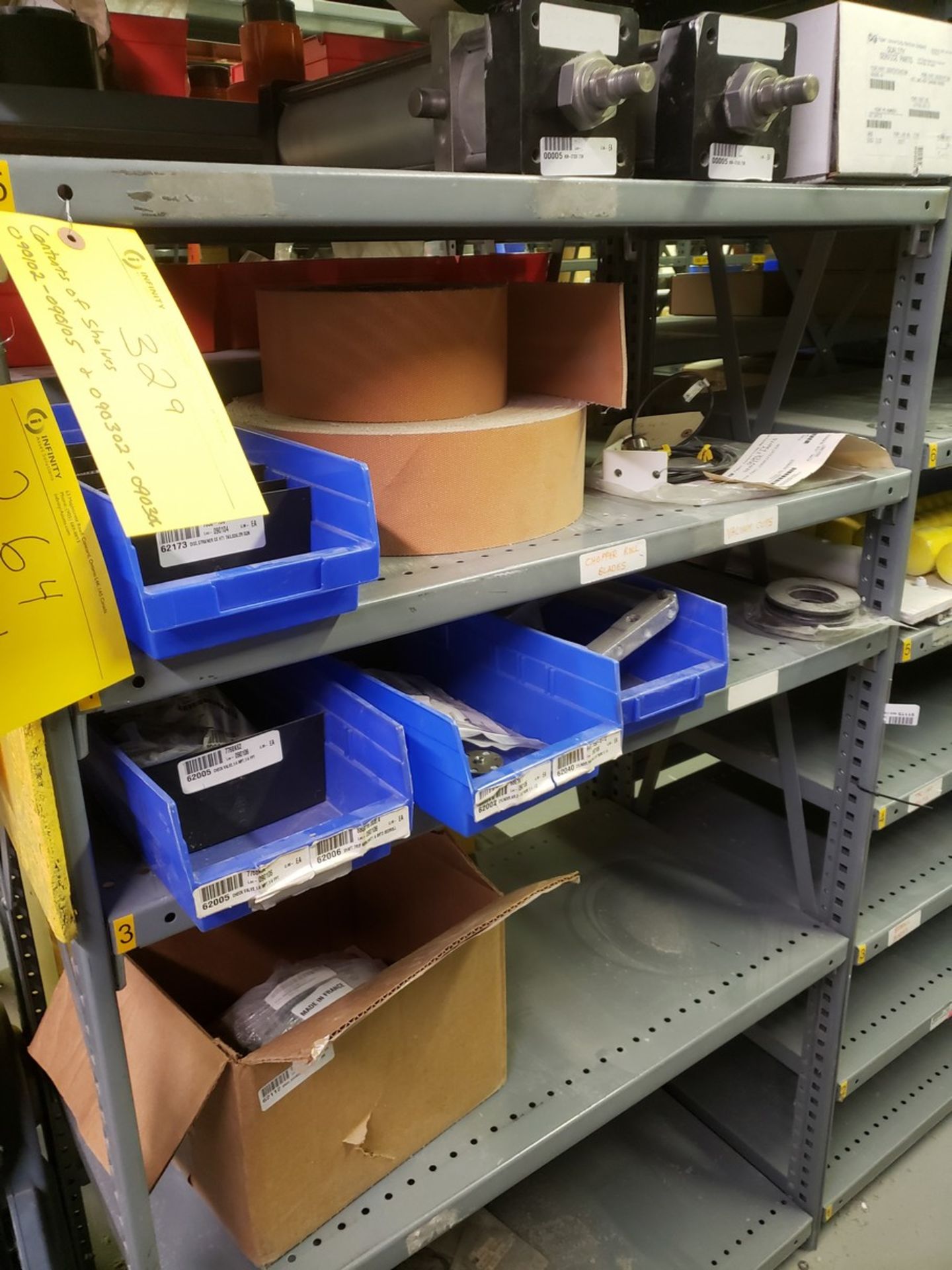 CONTENTS OF SHELVES ROW 9, RACK 1, SHELVES 2 - 5, AND ROW 9, RACK 3 SHELVES 2 - 6, PCMC WINDER PARTS