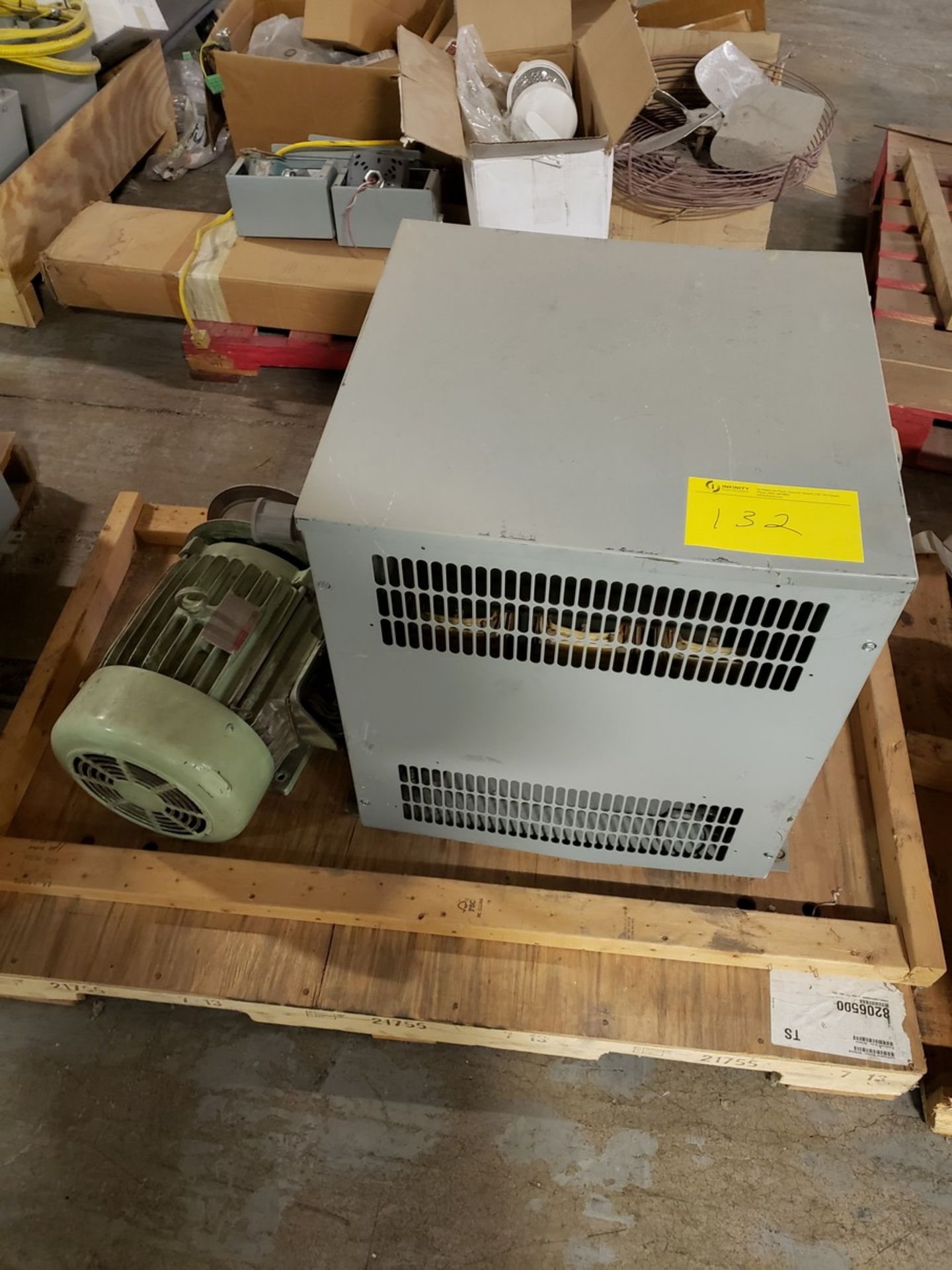 PALLET OF ALLEN BRADLEY TRANSFORMER 460Y/266, AND GENERAL ELECTRIC MOTOR 7.5 HP (POLY STORAGE AREA