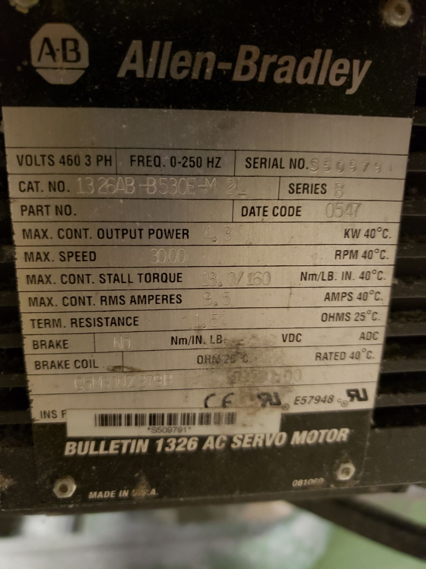 ALLEN BRADLEY SERVO MOTORS, 7 TOTAL, A FEW DIFFERENT PART NUMBERS, NEED TO BE REMOVED  (H1 WINDER) - Image 2 of 9