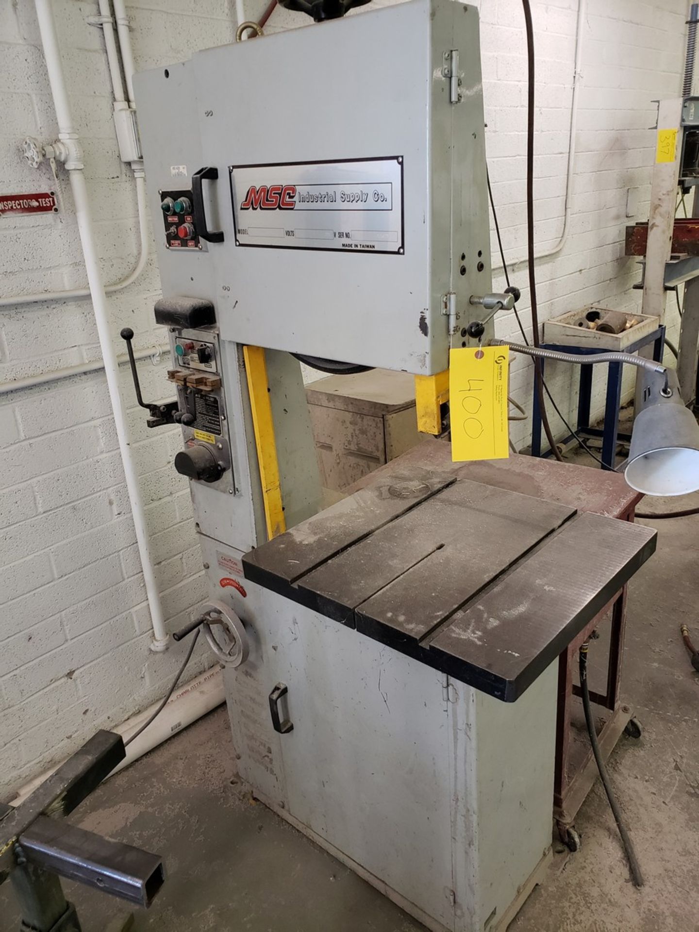 MSC INDUSTRIAL SUPPLY BAND SAW WITH BLADE WELDER, AND TRANSFORMER TO 200 VOLTS(MACHINE SHOP)