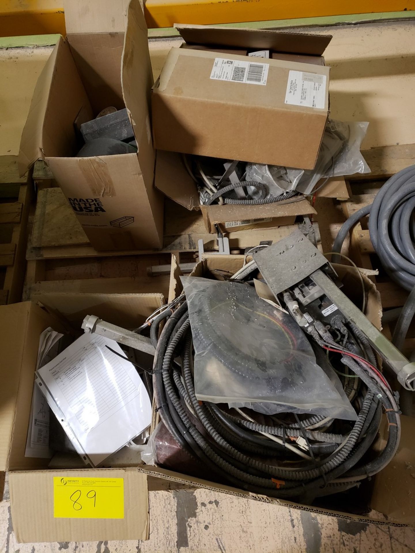 PALLET OF MARKEM IMAGE PARTS, PRINT HEADS CABLES, USED PRINT HEAD, SPARE ASSORTED PARTS (POLY