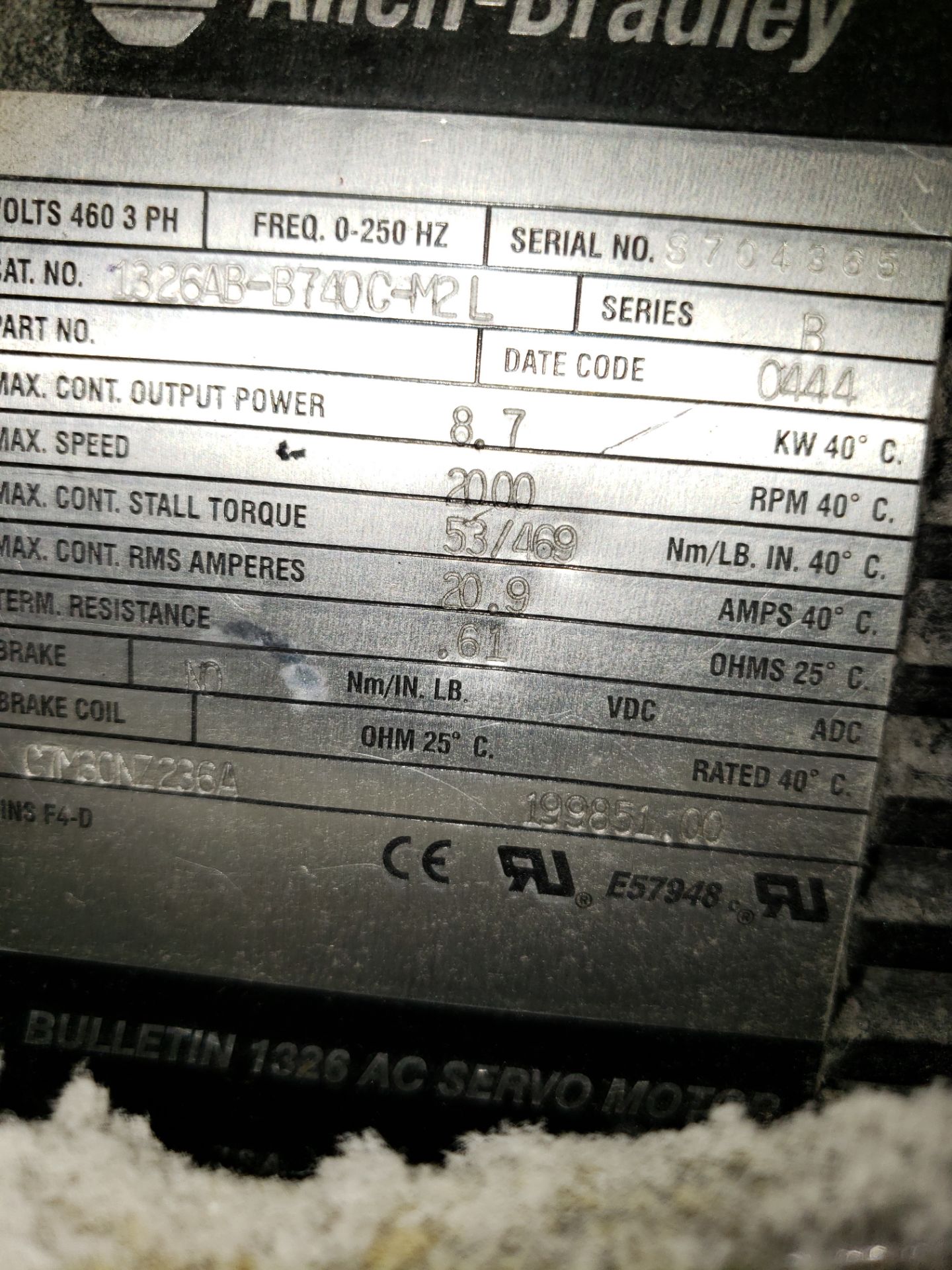 ALLEN BRADLEY SERVO MOTORS, 7 TOTAL, A FEW DIFFERENT PART NUMBERS, NEED TO BE REMOVED  (H1 WINDER) - Image 6 of 9