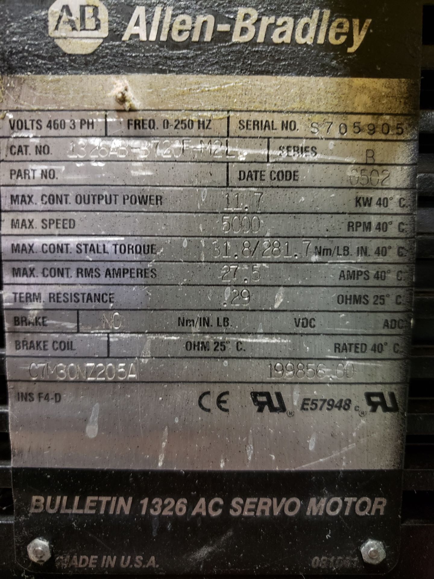 ALLEN BRADLEY SERVO MOTORS, 7 TOTAL, A FEW DIFFERENT PART NUMBERS, NEED TO BE REMOVED  (H1 WINDER) - Image 3 of 9