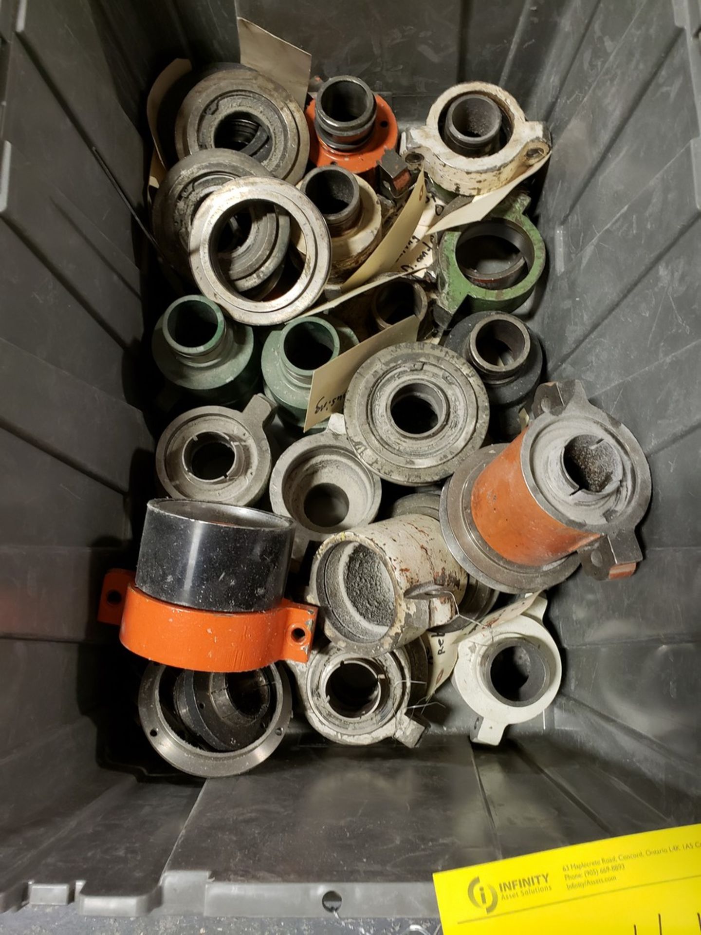 TOTE OF MANDREL HOUSINFS AND PULLEYS, USED FOR 150 AND 250 SERIES WINDERS (STORE ROOM)