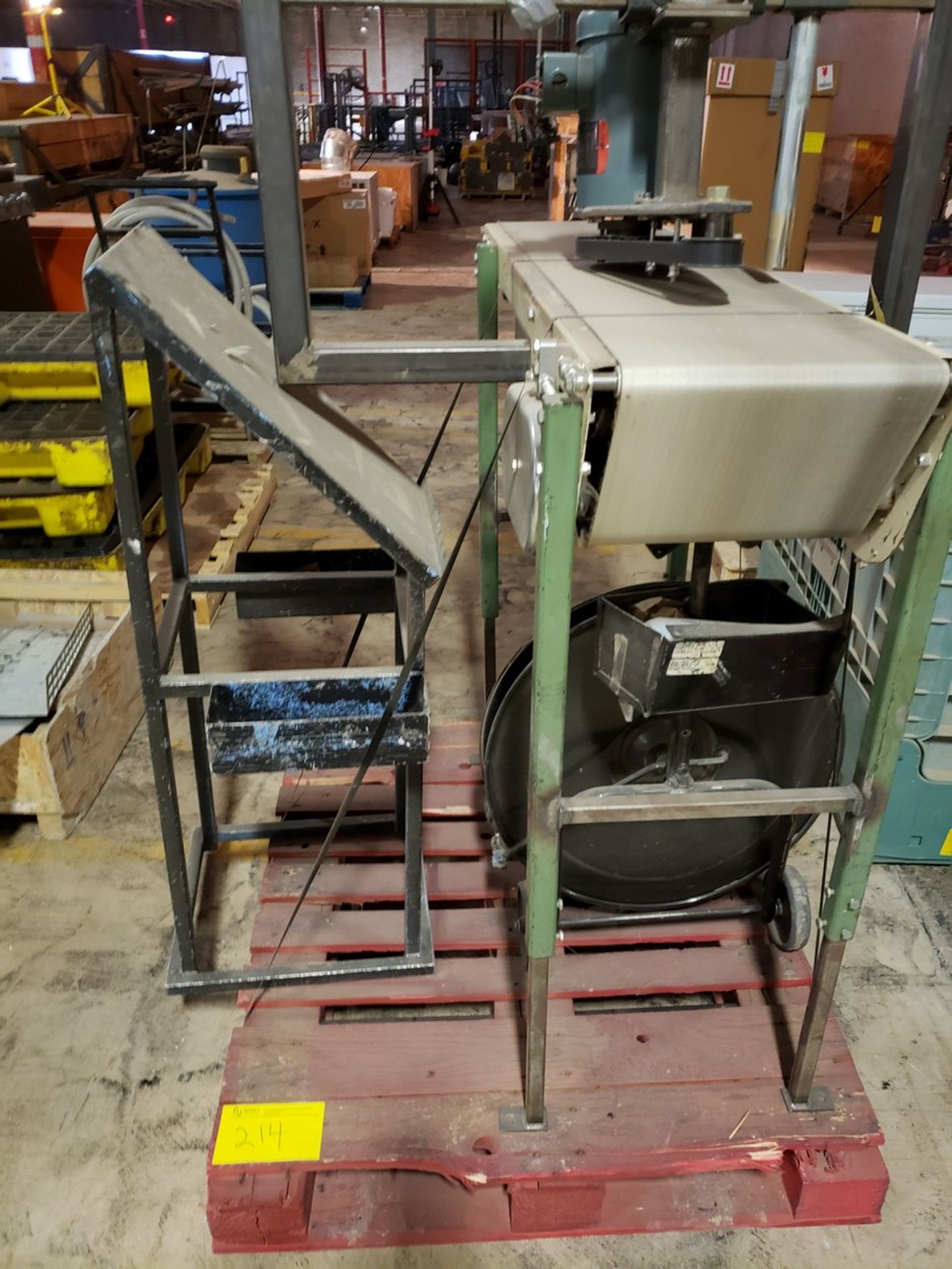 PALLET WITH CONVEYOR, WITH HOMEMADE PACK TURNER, METAL BANDING CART AND METAL OPERATOR STATION FOR - Image 2 of 4