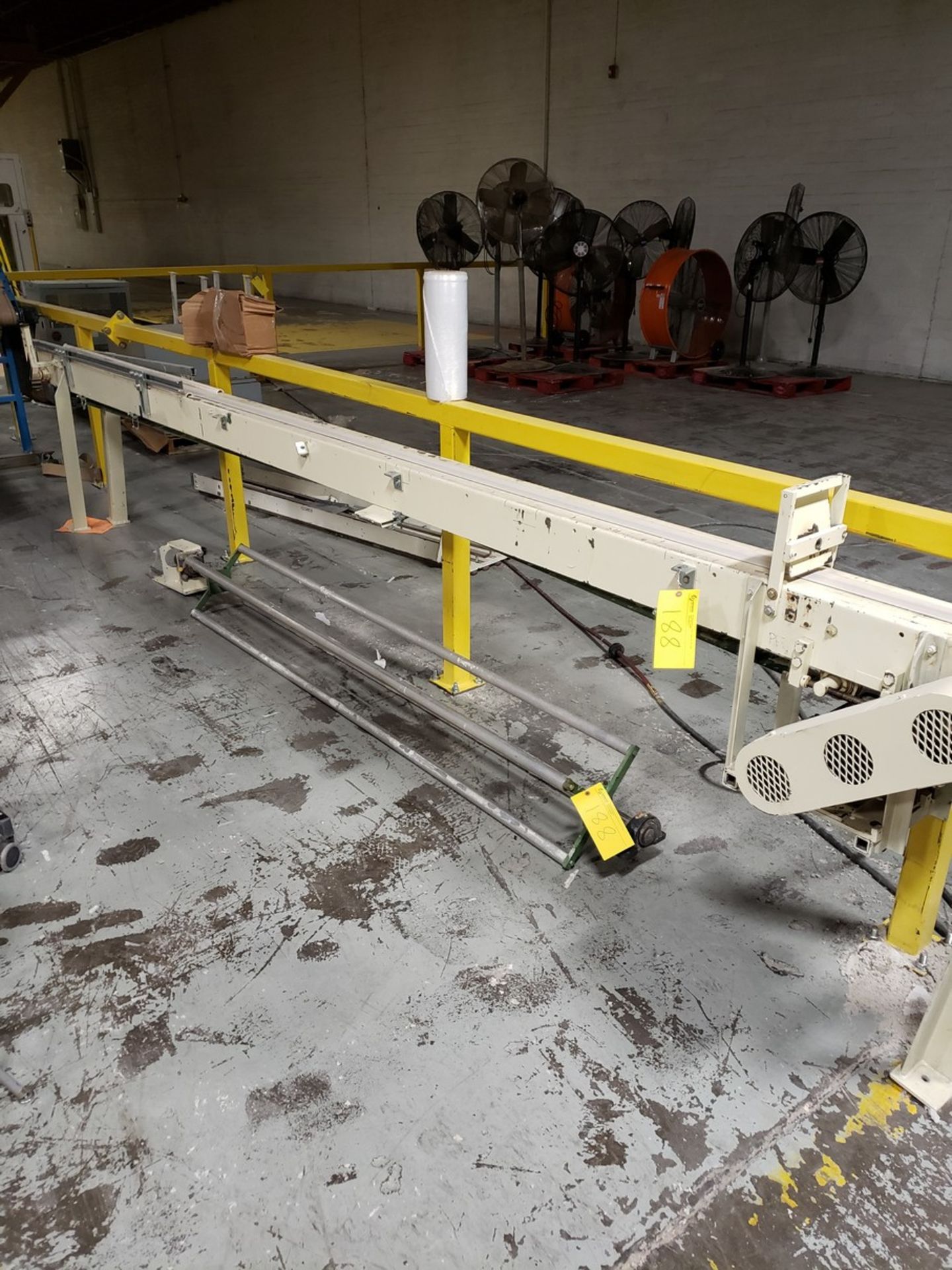 1 SINGLE LANE CONVEYOR 3" WIDE X 207" LONG,DRIVEN,  WITH 4 POSITION STAR WHEEL NOT ATTACHED, FOR