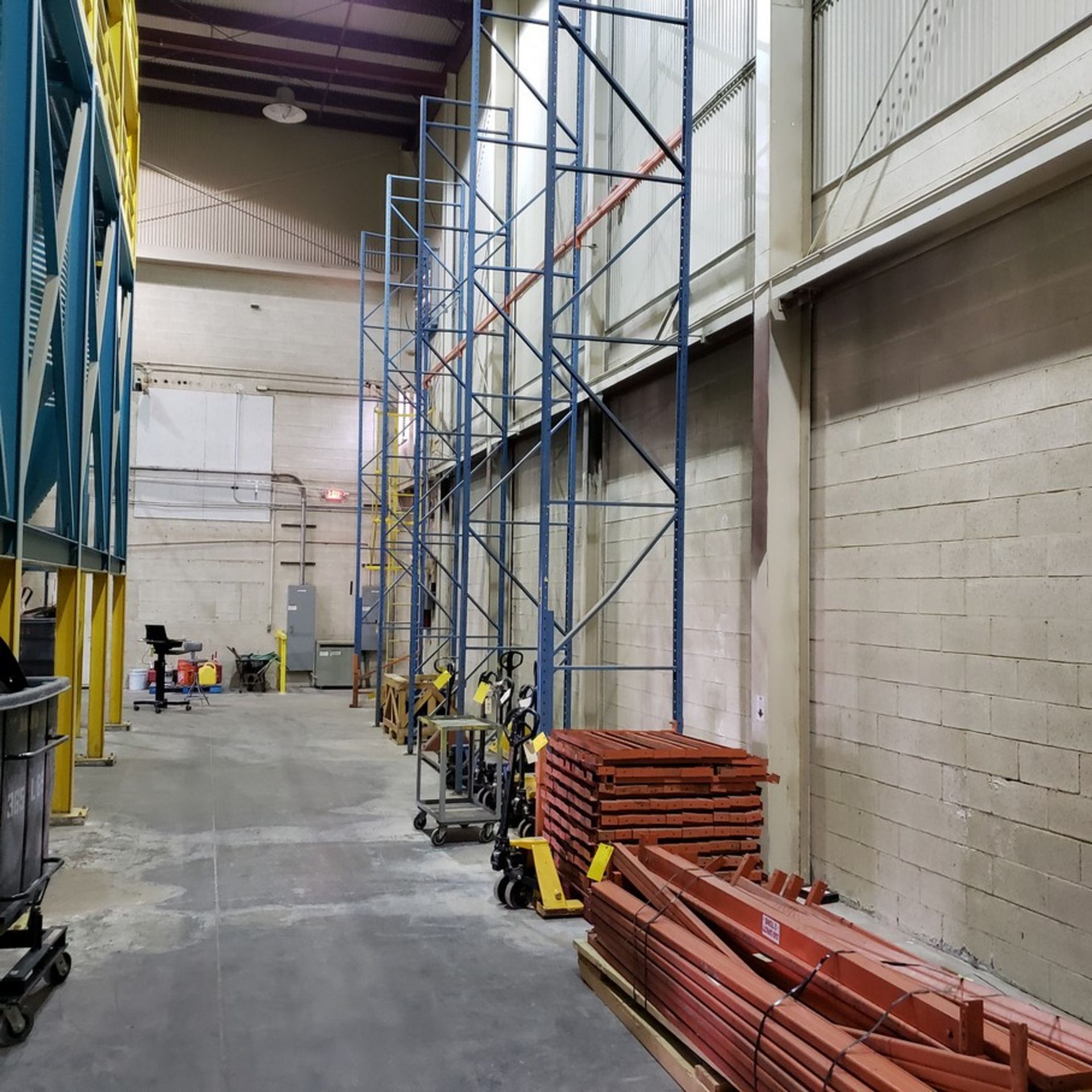 PALLET RACKING AND SUPPORTS, 5 SUPPORTS AT 26' 2 AT 17' AND 8 AT 106" TALL, ALL ARE 44" WIDE