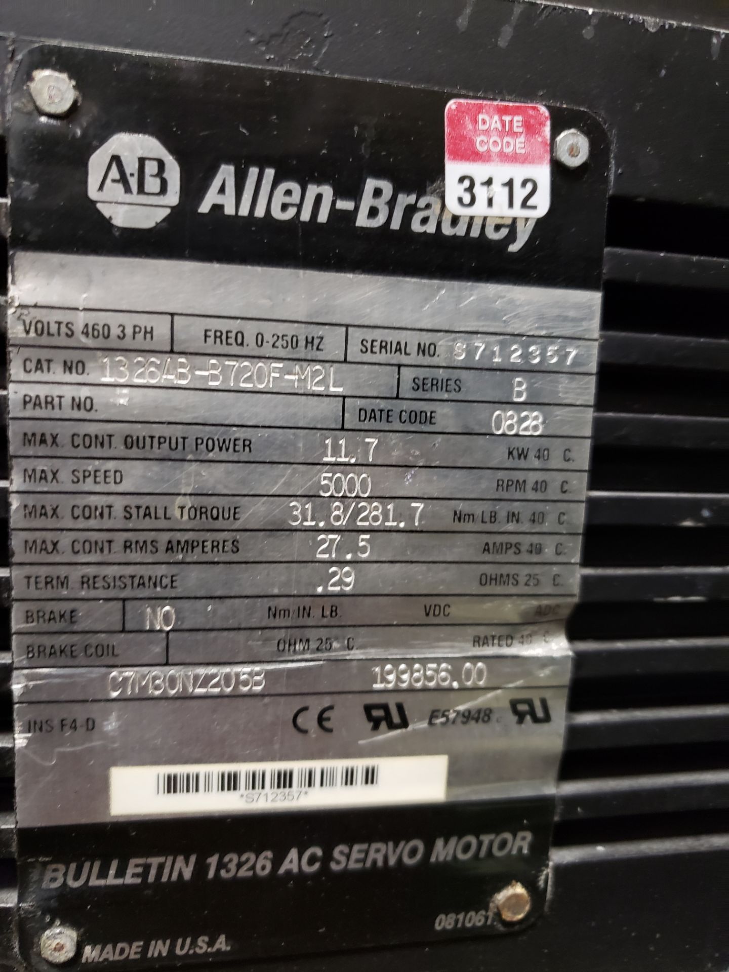 ALLEN BRADLEY SERVO MOTORS, 7 TOTAL, A FEW DIFFERENT PART NUMBERS, NEED TO BE REMOVED  (H1 WINDER) - Image 4 of 9