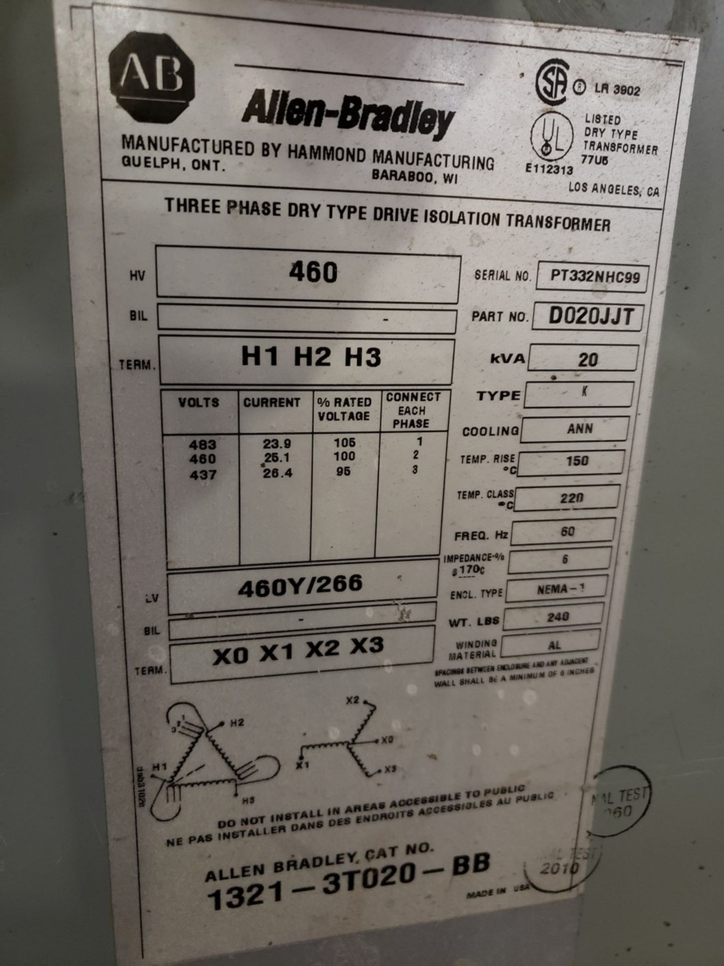 PALLET OF ALLEN BRADLEY TRANSFORMER 460Y/266, AND GENERAL ELECTRIC MOTOR 7.5 HP (POLY STORAGE AREA - Image 2 of 4