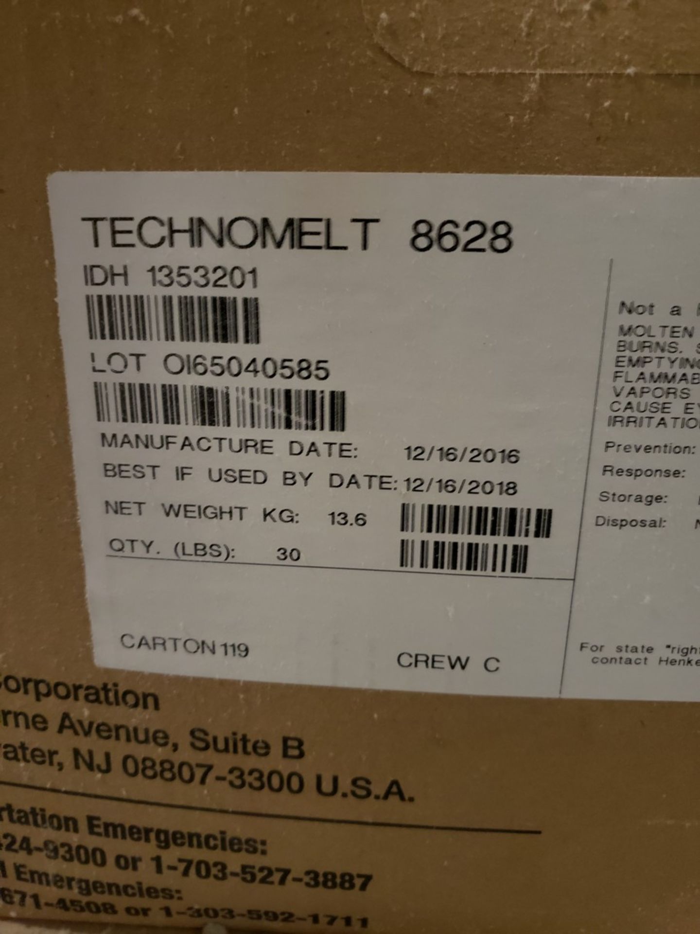 PALLET OF TECHNO MELT HOT MELT P/N 8628, 19 BOXES (POLY STORAGE AREA I2), (LOCATED IN KINGMAN, - Image 2 of 3