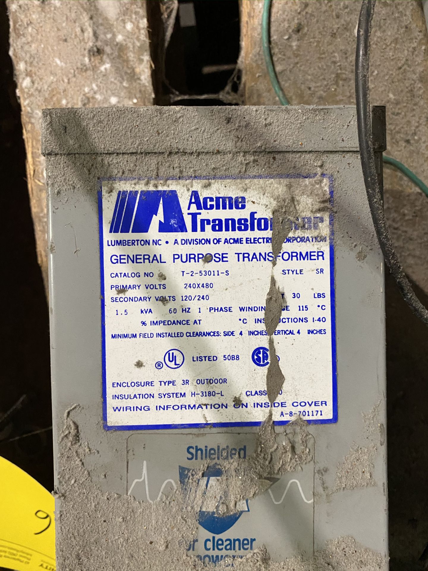 ACME Transformer general purpose transformer. Catalog #T-2-53011-S. 1.5KVA, 240X480V PRIMARY, 120/ - Image 2 of 2