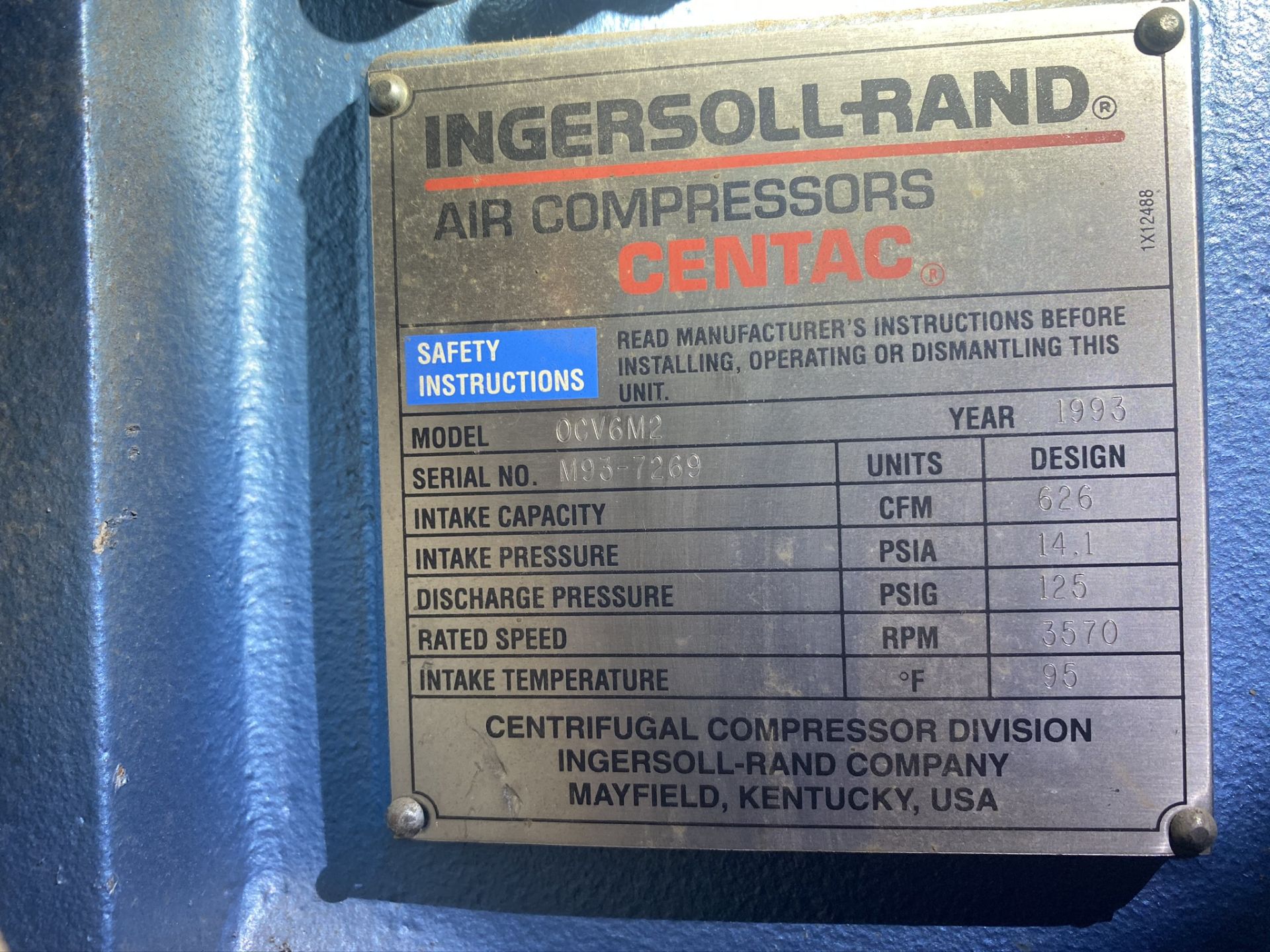 Ingersoll Rand air compressor. Model OCV6M2. 175HP, S/N M93-7269. 1993. Intake Capacity 626 CFM. - Image 6 of 6