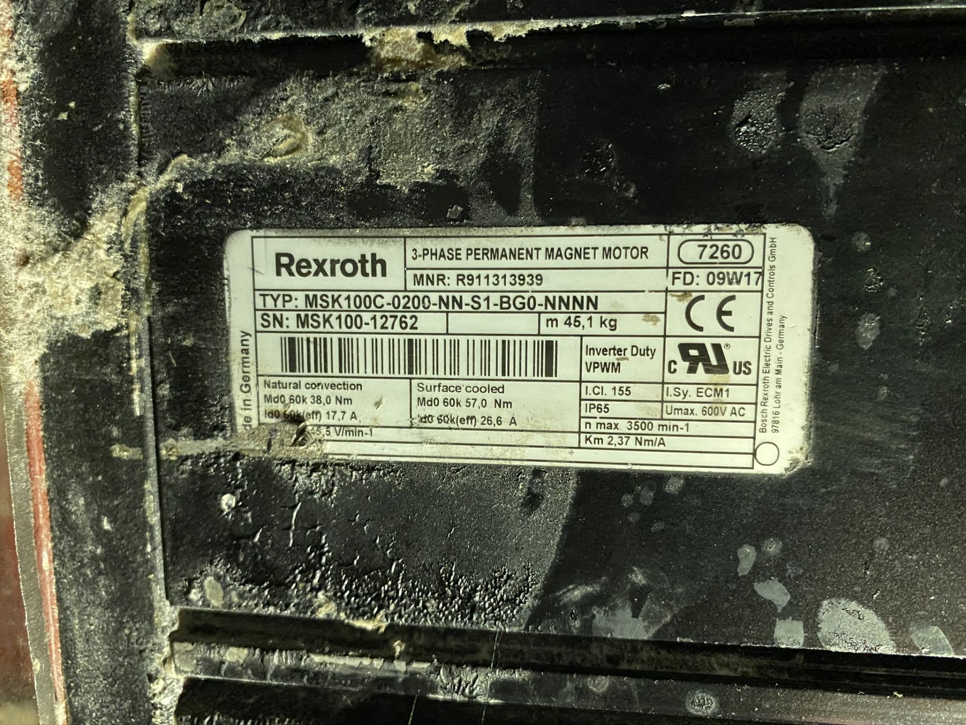 Rexroth 3-phase permanent magnet motor. Typ: MSK100C-0200-NN-S1-BG0-NNNN. S/N: MSK100-12762. (S.F.) - Image 3 of 3