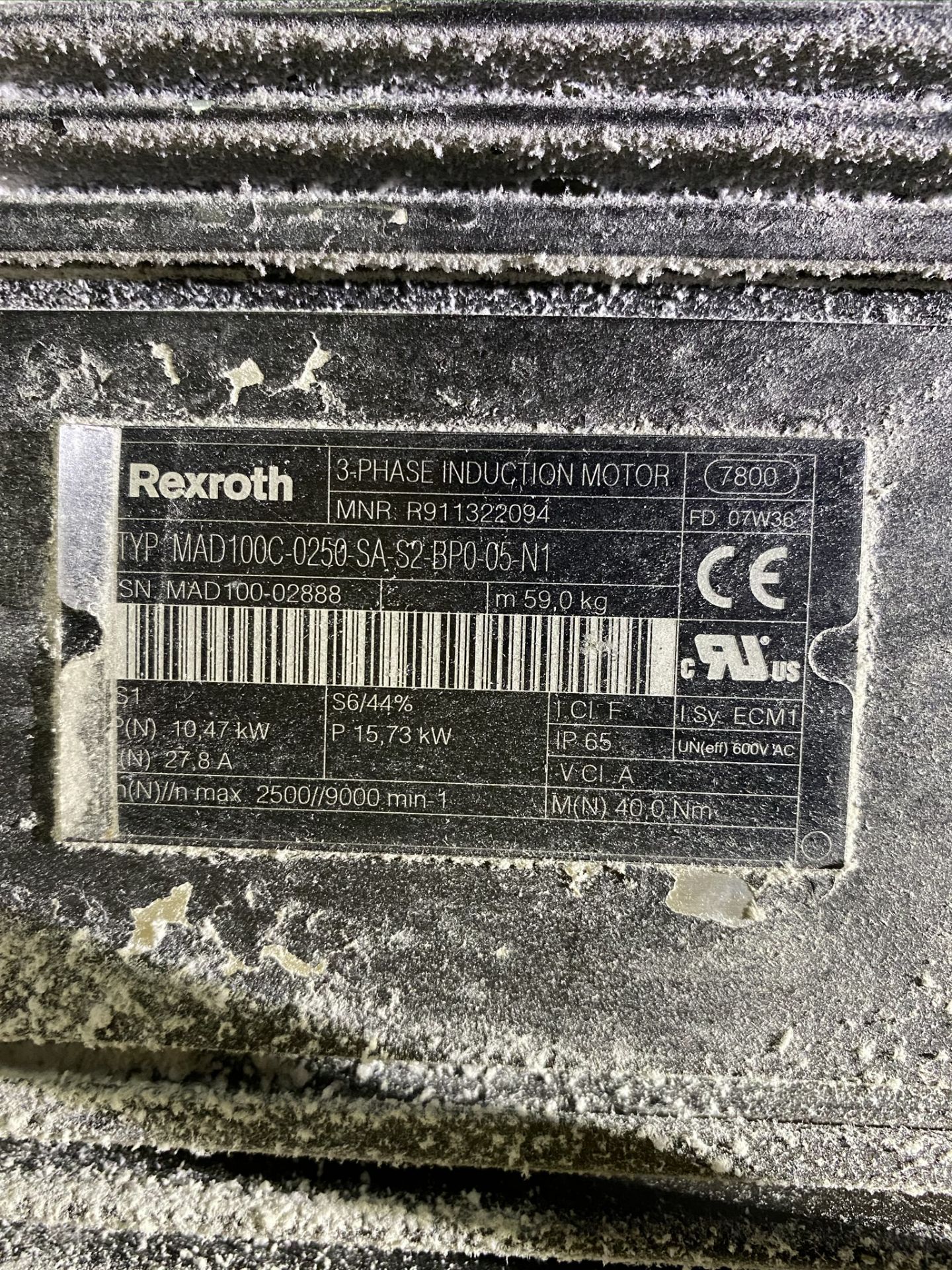 Rexroth motor. 3-Phase induction motor. Typ: MAD100C-0250-SA-S2-BP0-05-N1. S/N MAD100-02888. (S.B.) - Image 3 of 3