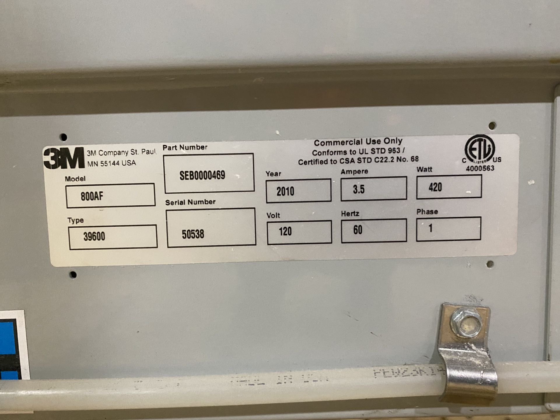 2010 3M MATIC 800AF CASE SEALER, TYPE 39600, S/N SEB0000469 (P3) - Image 4 of 4