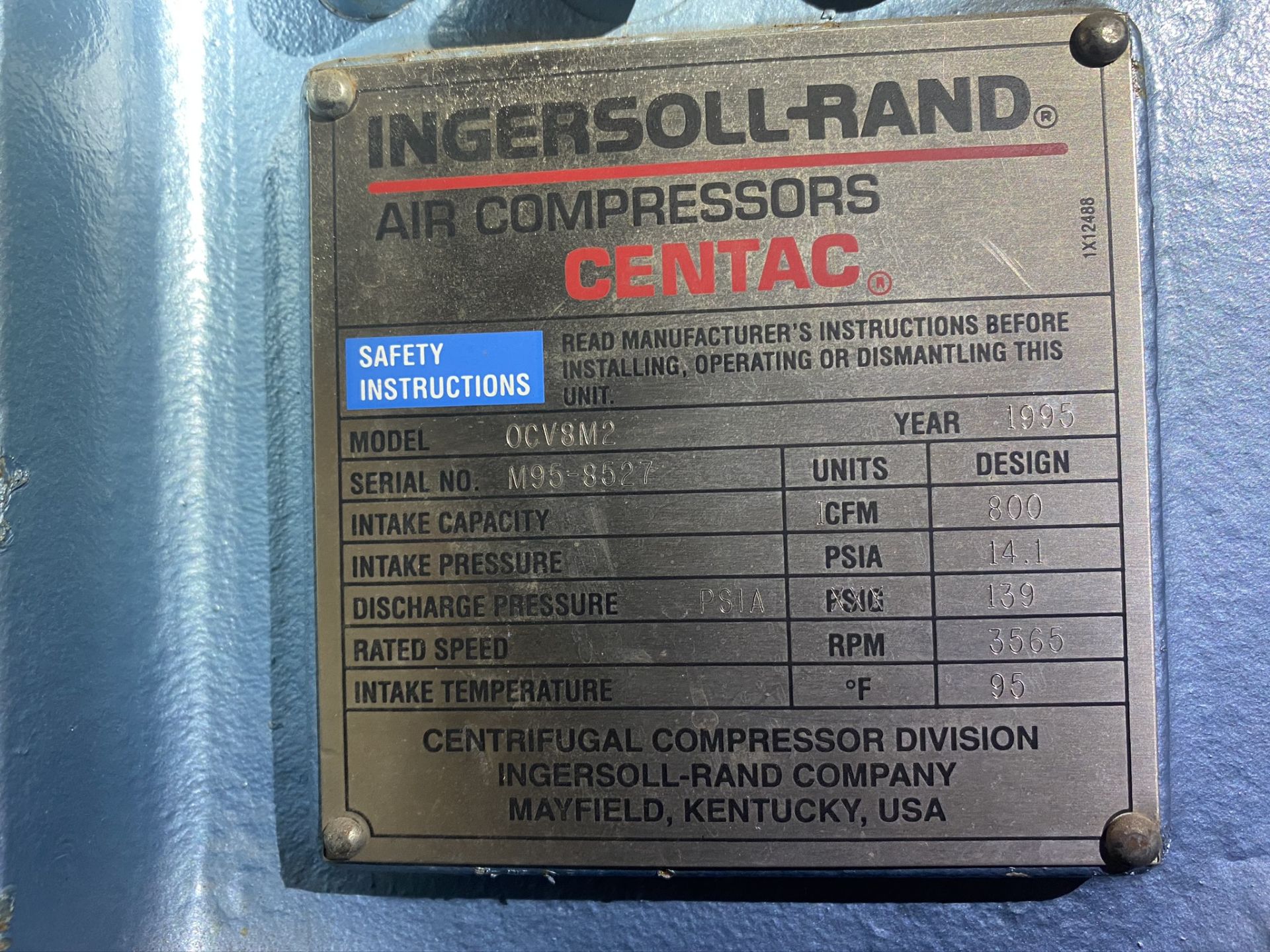 Ingersoll Rand air compressor. Model OCV6M2. 200HP, S/N M95-8527. 1995. Intake Capacity 800 CFM. - Image 6 of 6