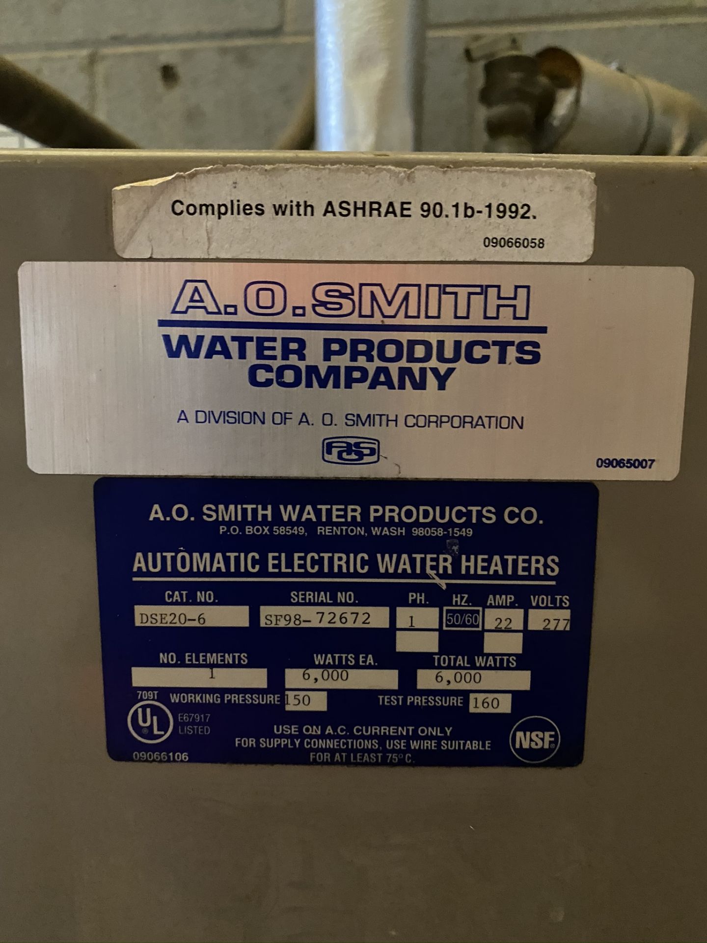 Automatic Electric Water Heater  (A.O. Smith) - Image 2 of 2